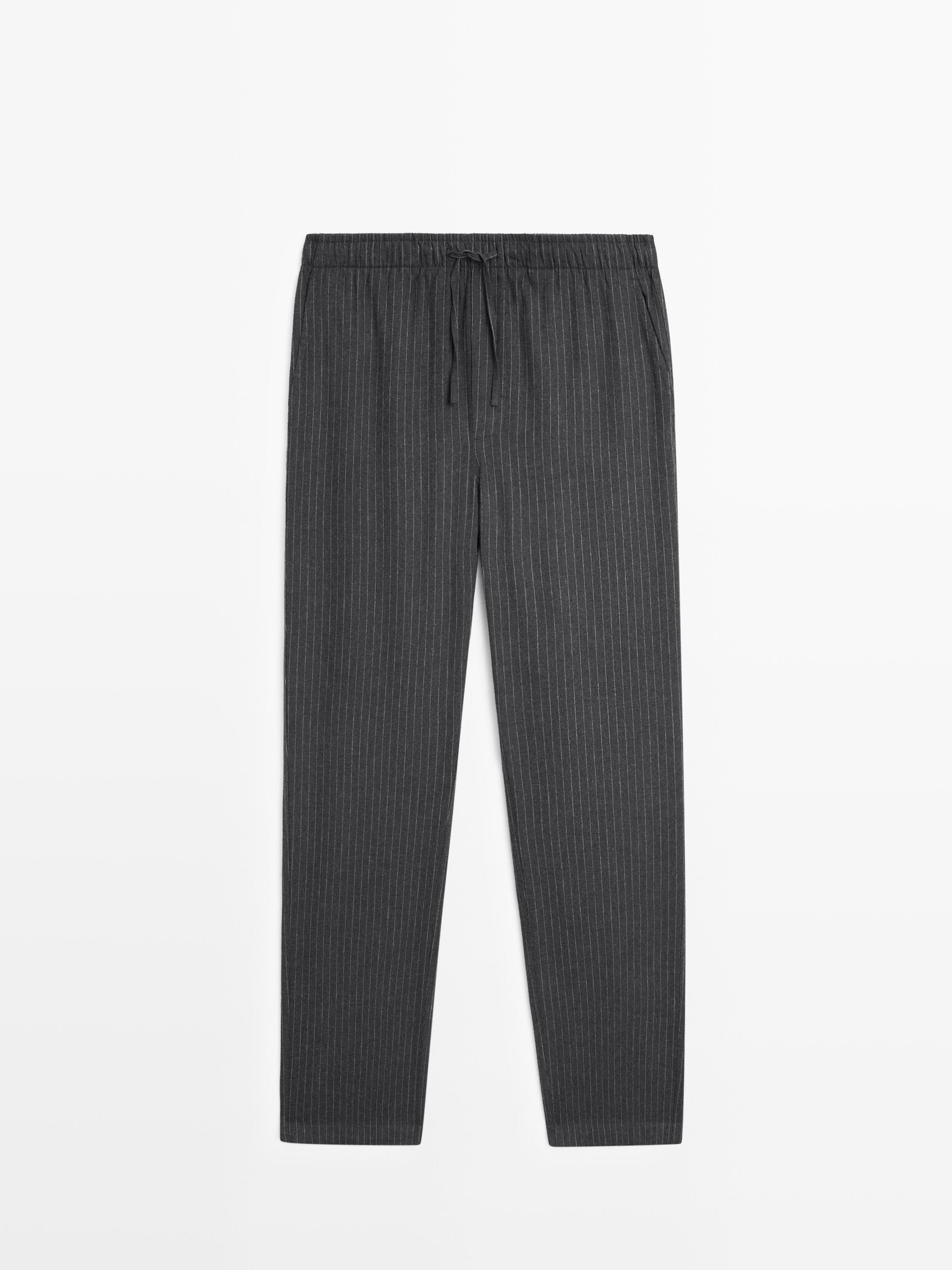 100% cotton striped pyjamas with long sleeve T-shirt — GREY