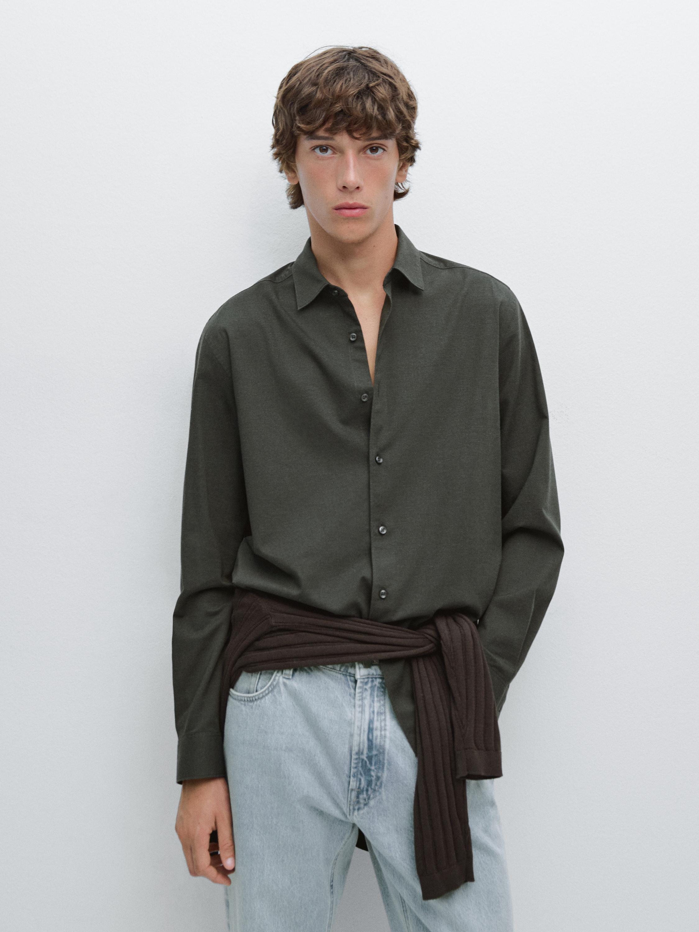 Slim fit twill melange shirt