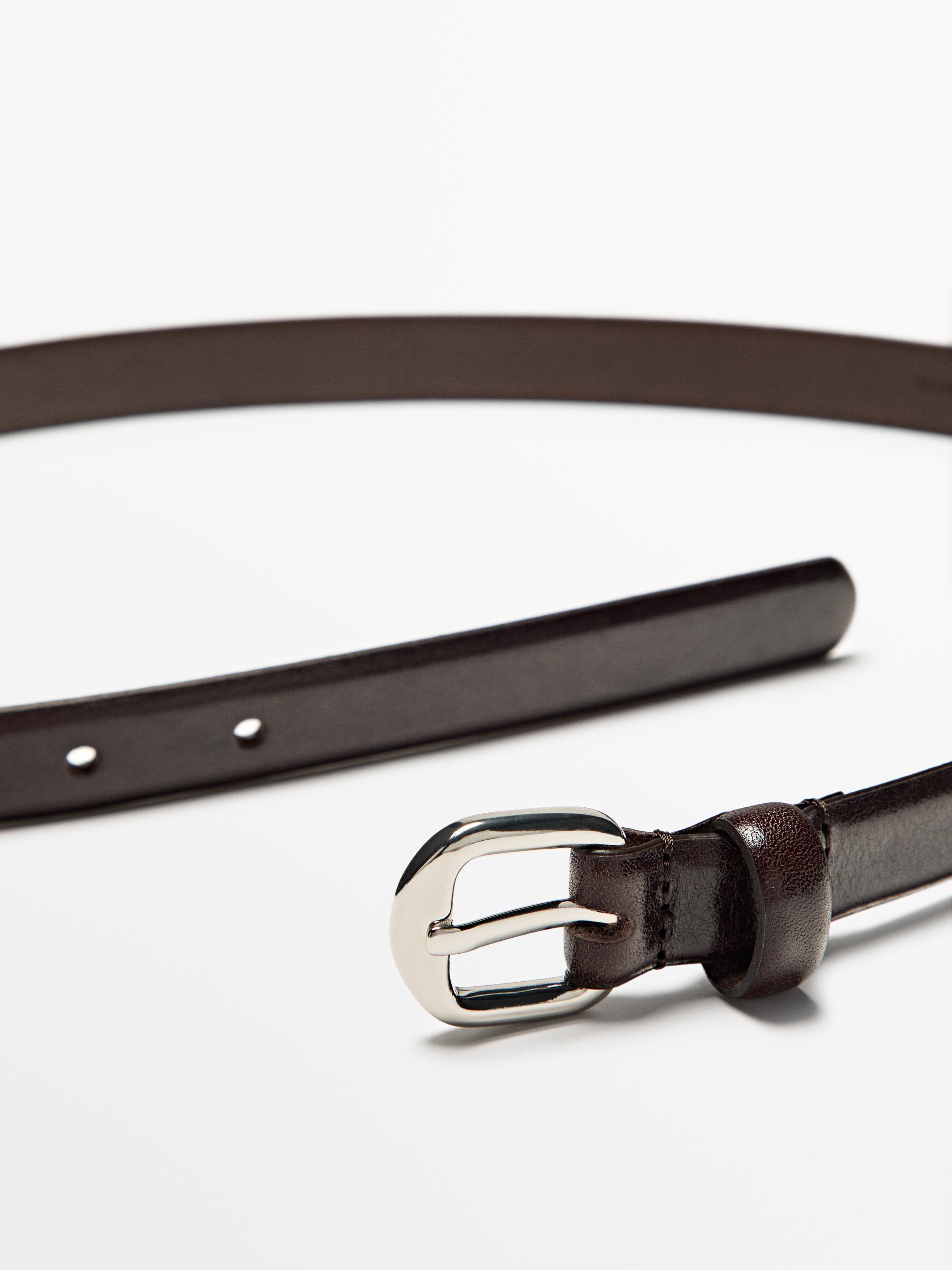Leather belt with arched buckle — BROWN