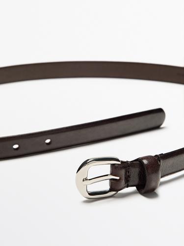 Leather belt with arched buckle — BROWN 3