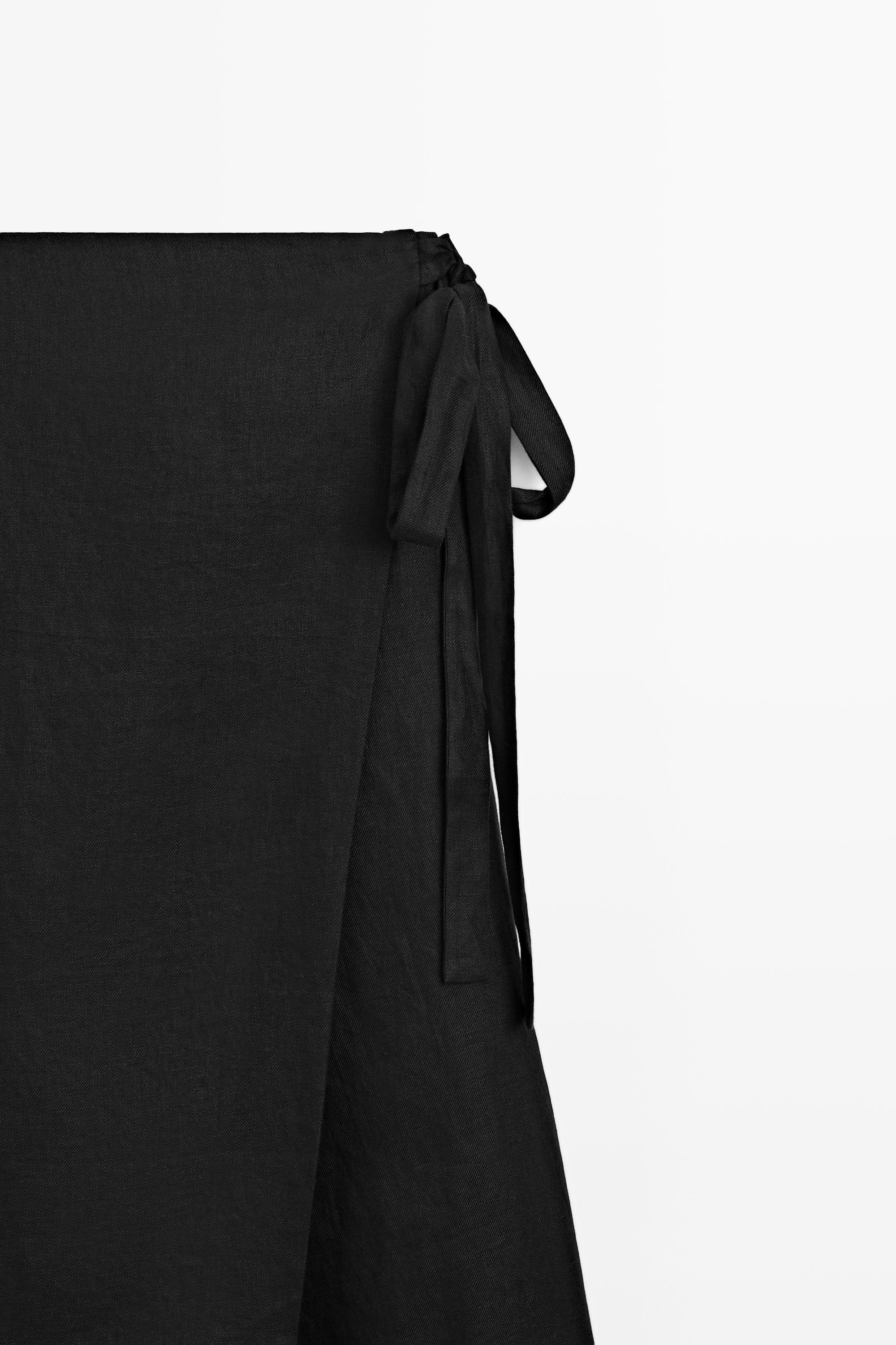 100% linen embroidered skort — BLACK