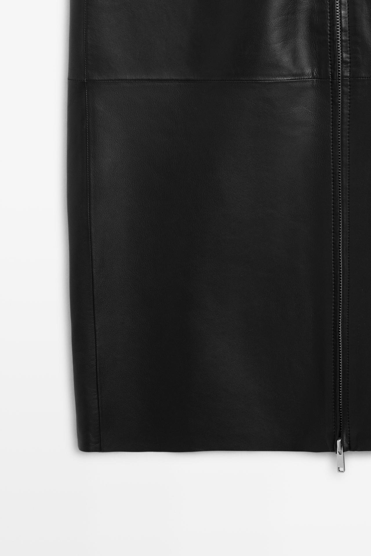 Nappa leather zip-front midi skirt — BLACK