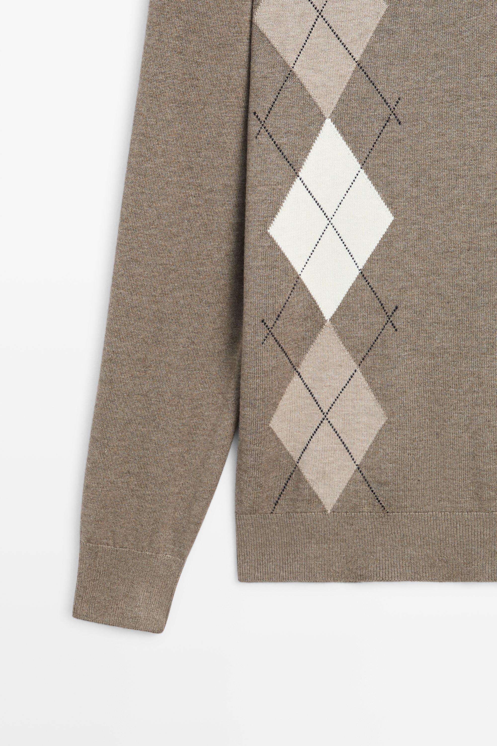 Argyle quarter-zip knit sweater — KHAKI