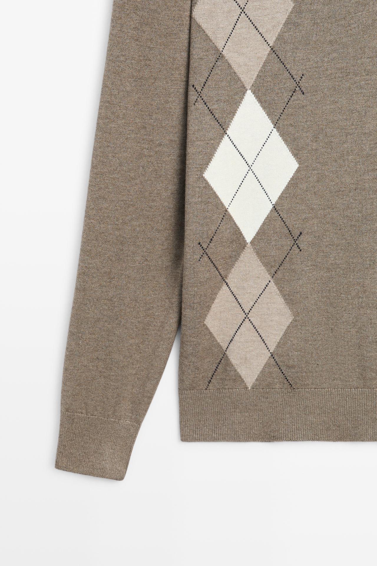 Argyle quarter-zip knit sweater — KHAKI