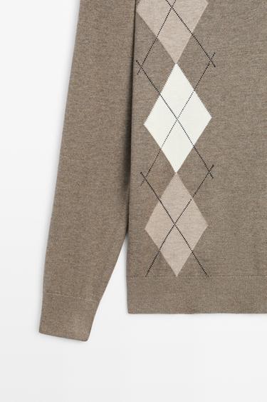 Argyle quarter-zip knit sweater — KHAKI 7
