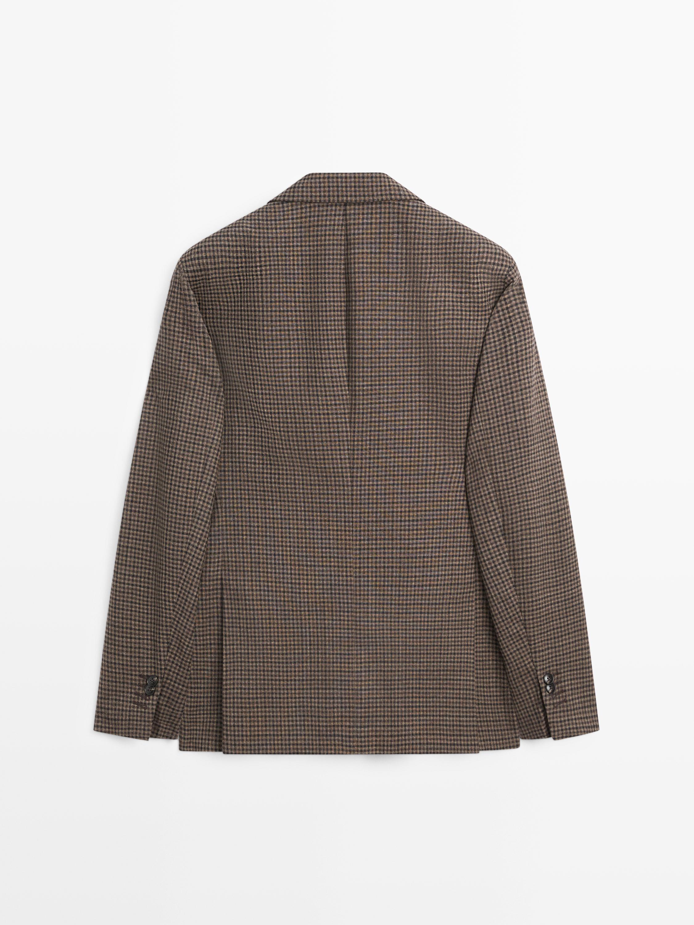 100% wool tailored check blazer — BROWN