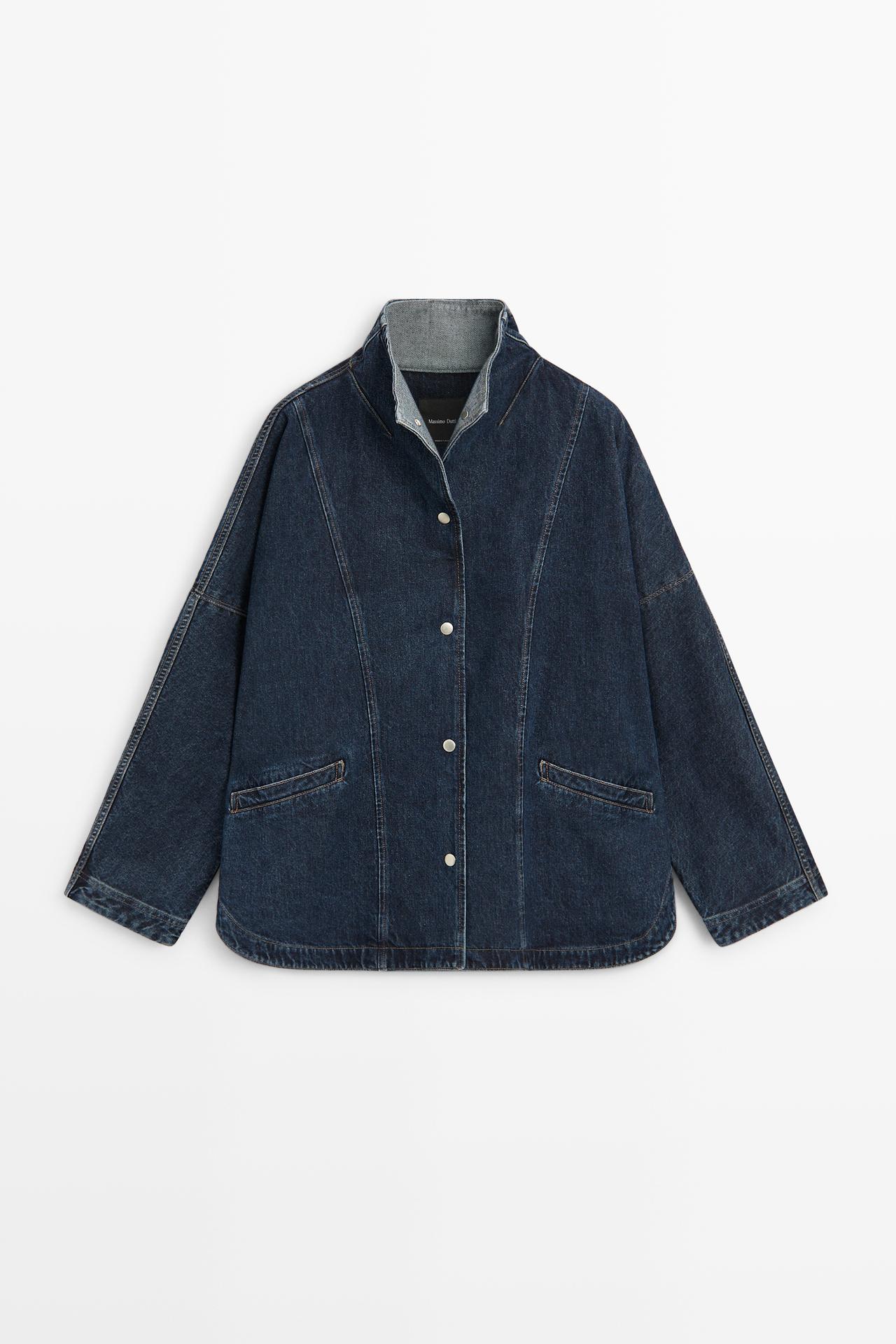 100% cotton high neck denim jacket — DARK BLUE