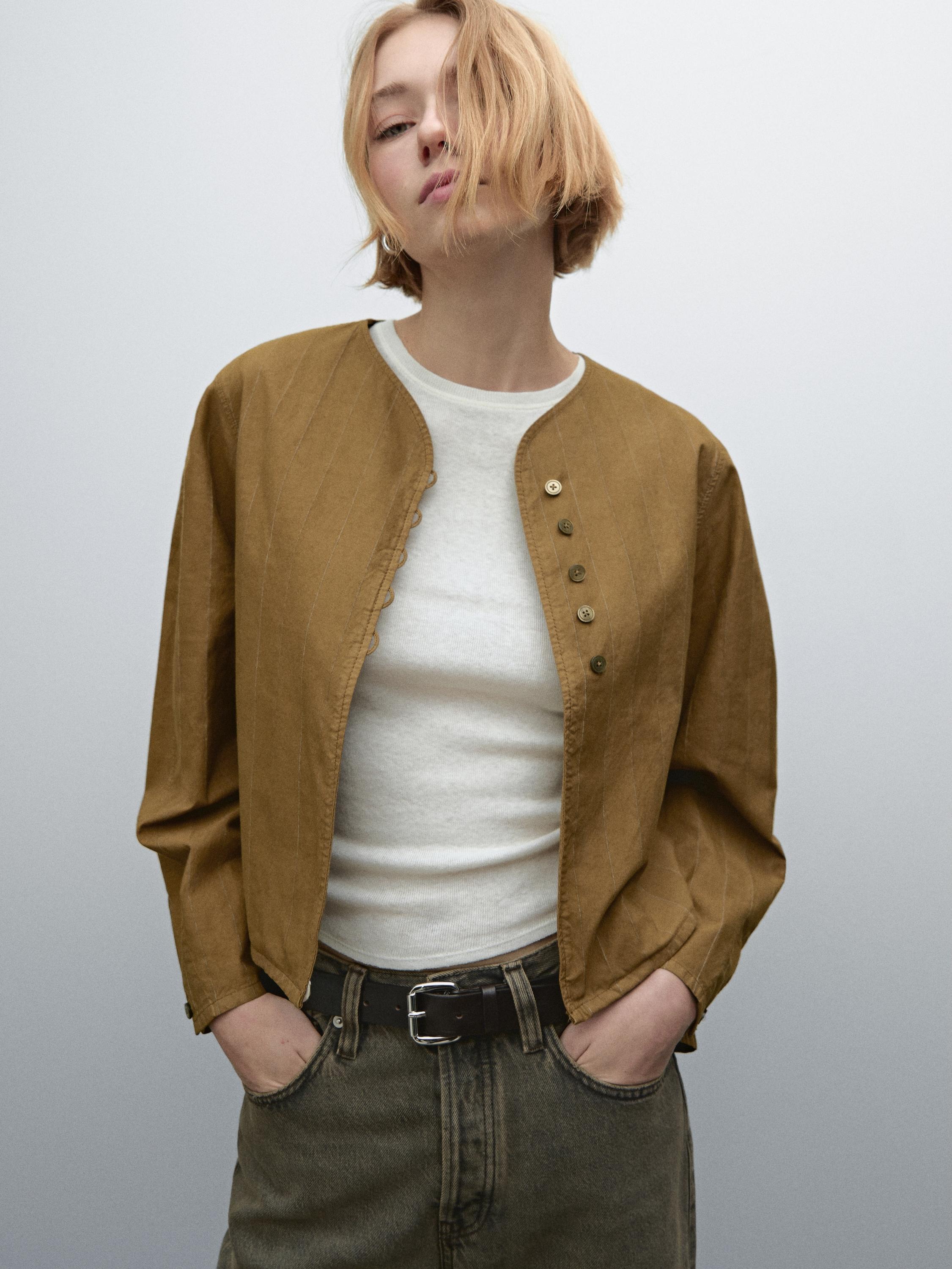 Striped jacket with button detail