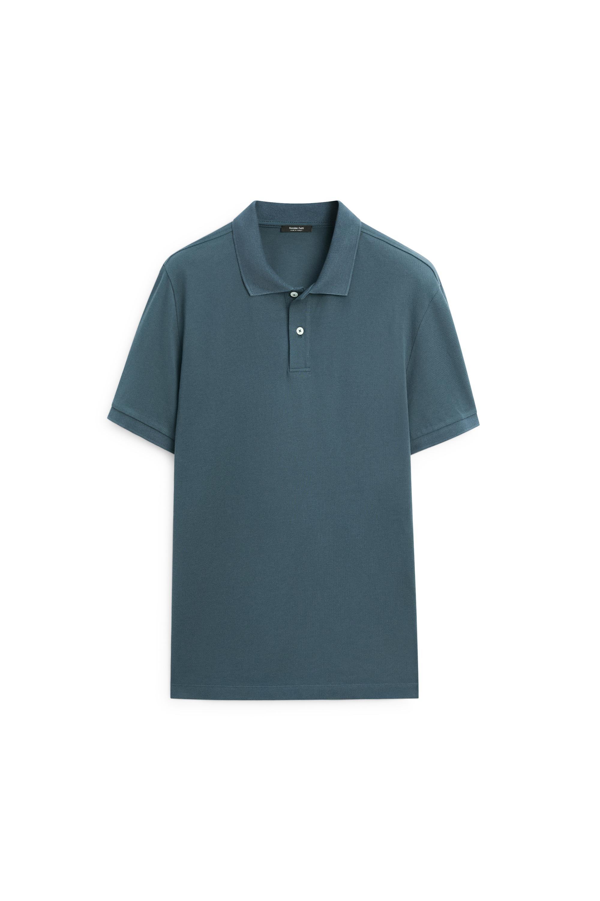 Micro-textured cotton piqué polo shirt — TURQUOISE