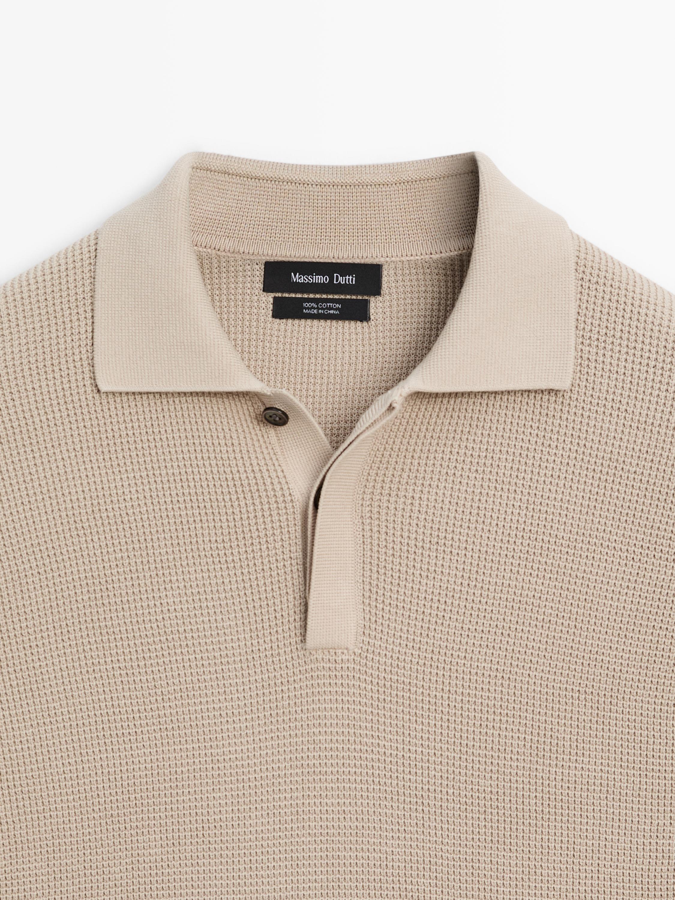 Textured cotton knit polo shirt — RUST