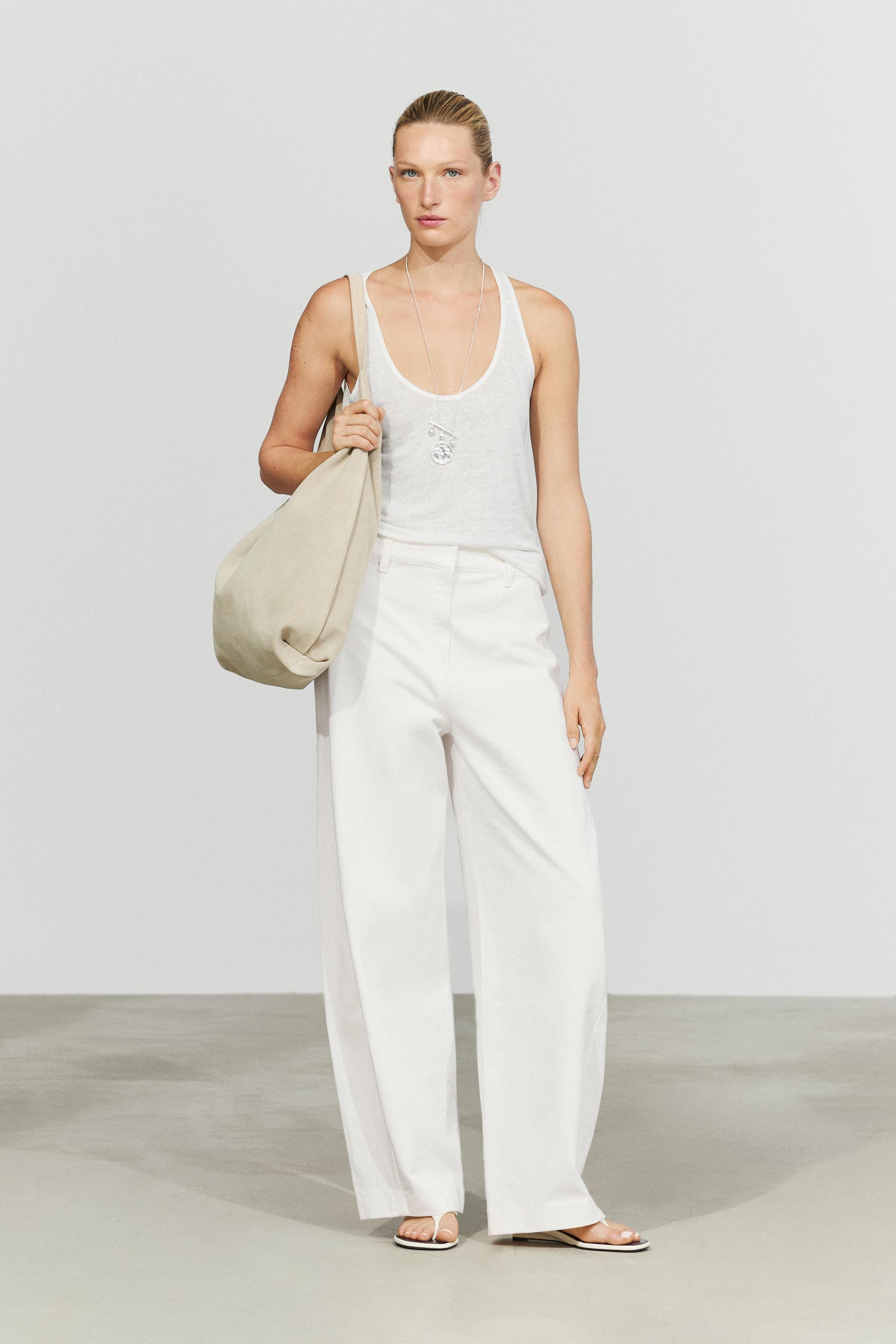 100% cotton barrel-fit pants — Off white