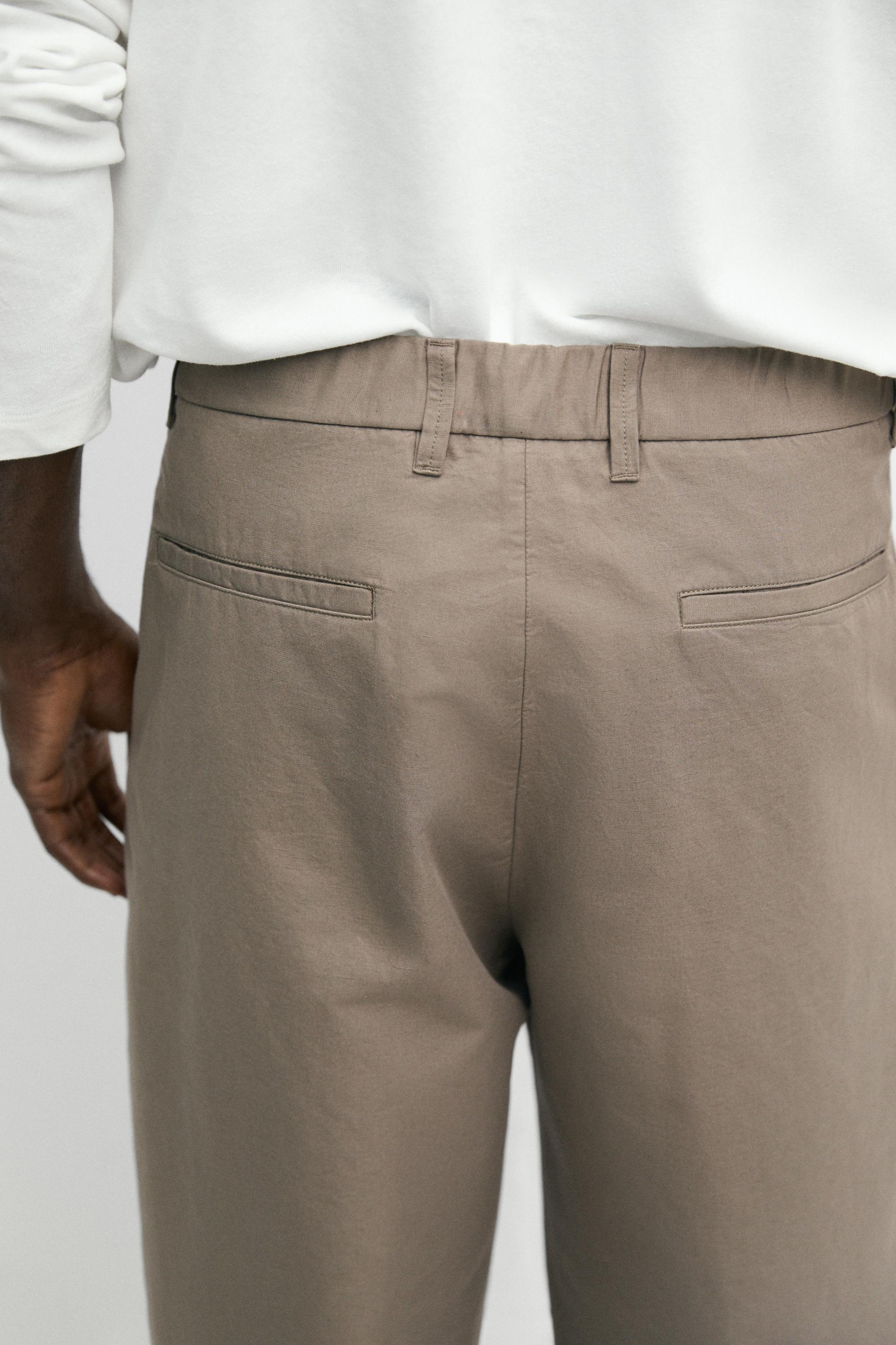 Cotton and linen barrel fit poplin trousers — GREEN