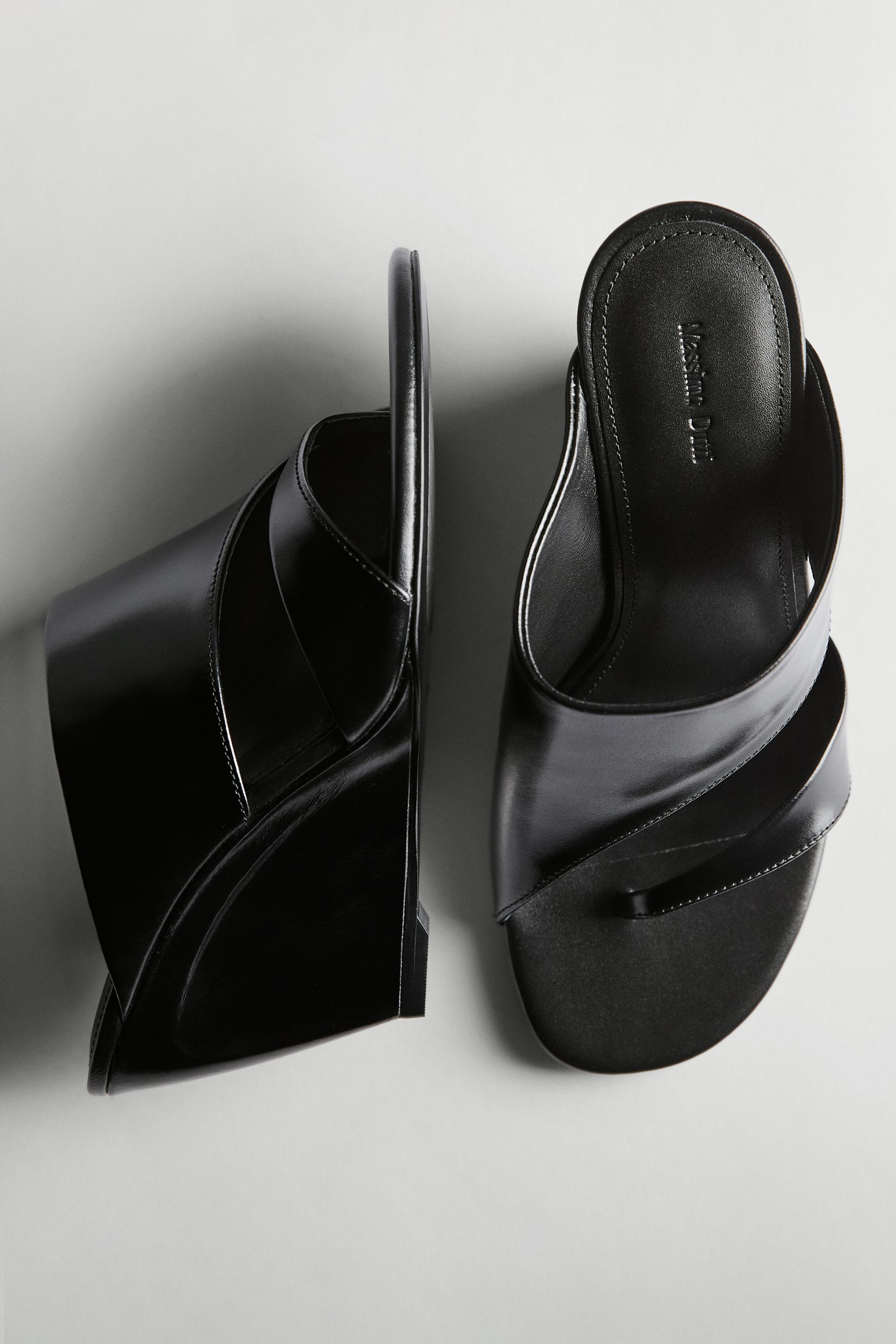 Sandalia Cuña Piel - Negro - 38 - Massimo Dutti - Mujer
