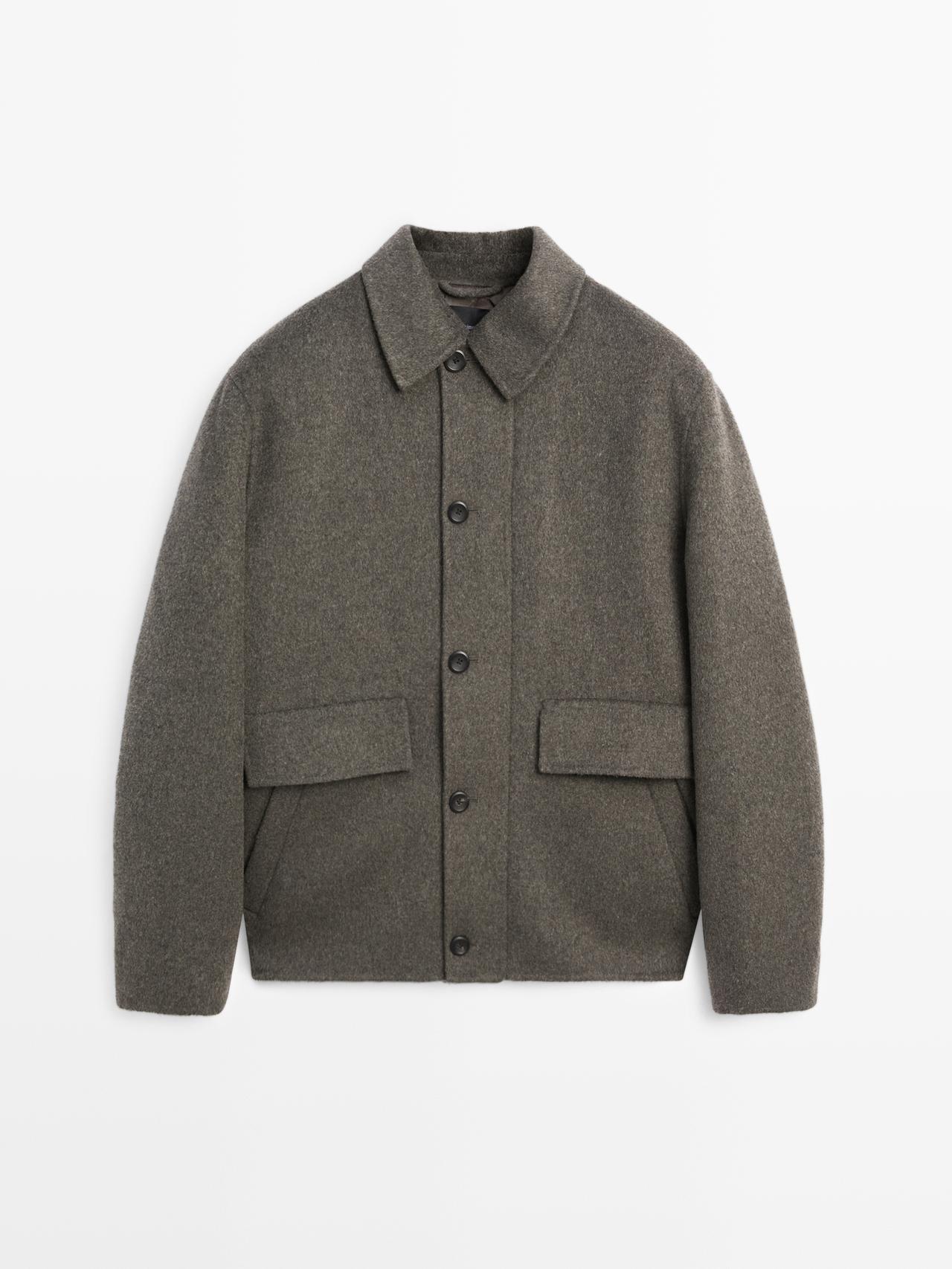 Massimo Dutti - Herre - Kort Frakke I Uldblanding Med Vatteret For - Mulvarpegrå - M