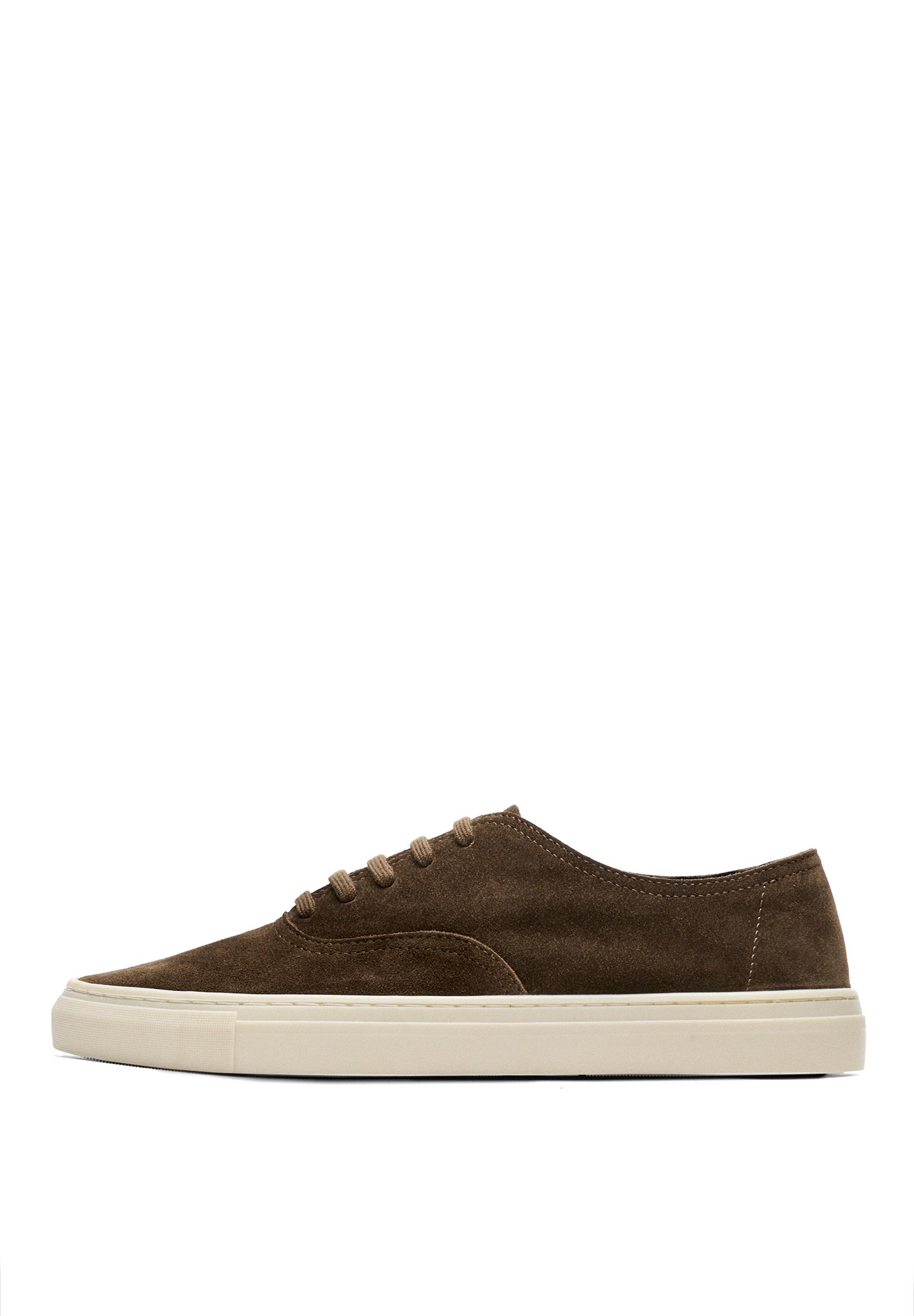 Soft split suede leather sneaker — BROWN