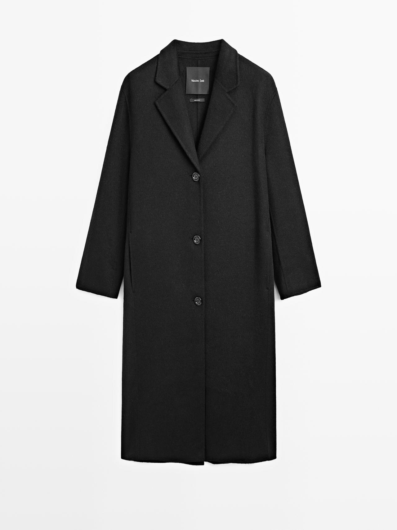 Massimo Dutti - Dames - Lange Wollen Jas - Zwart - L
