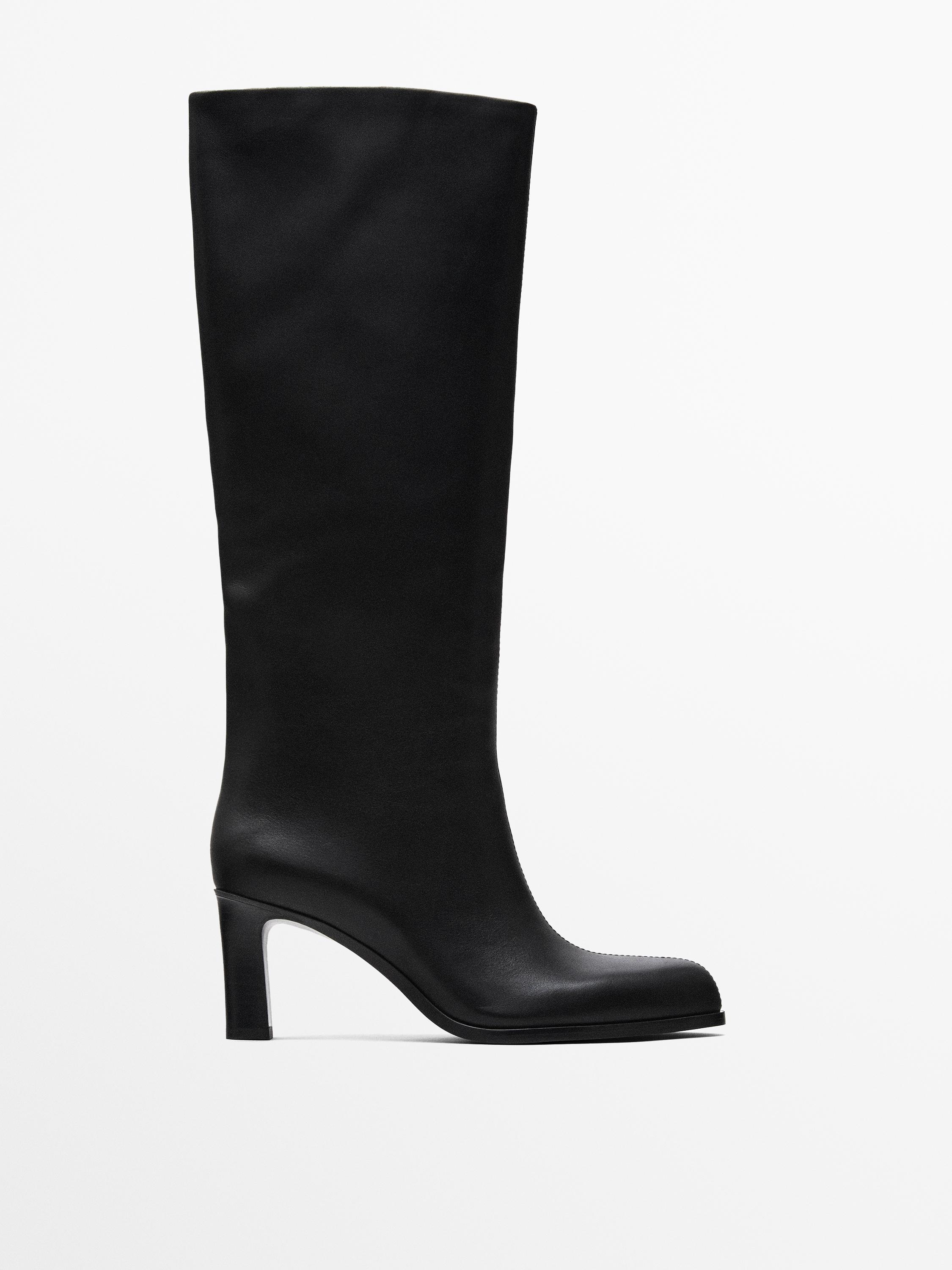 Heeled Leather Boots Black 6 Massimo Dutti Women