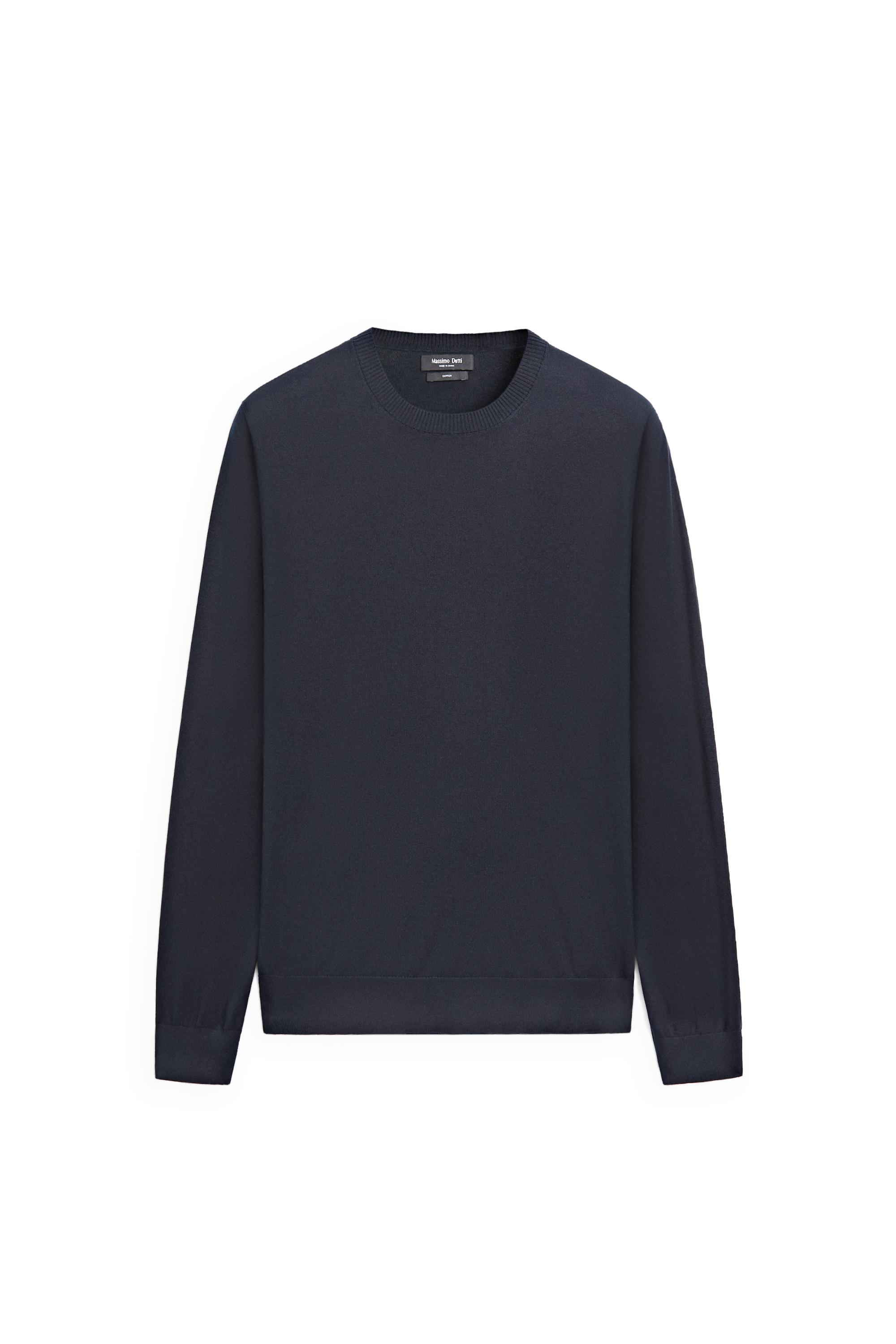 Knit 100% cotton crew neck sweater — NAVY BLUE