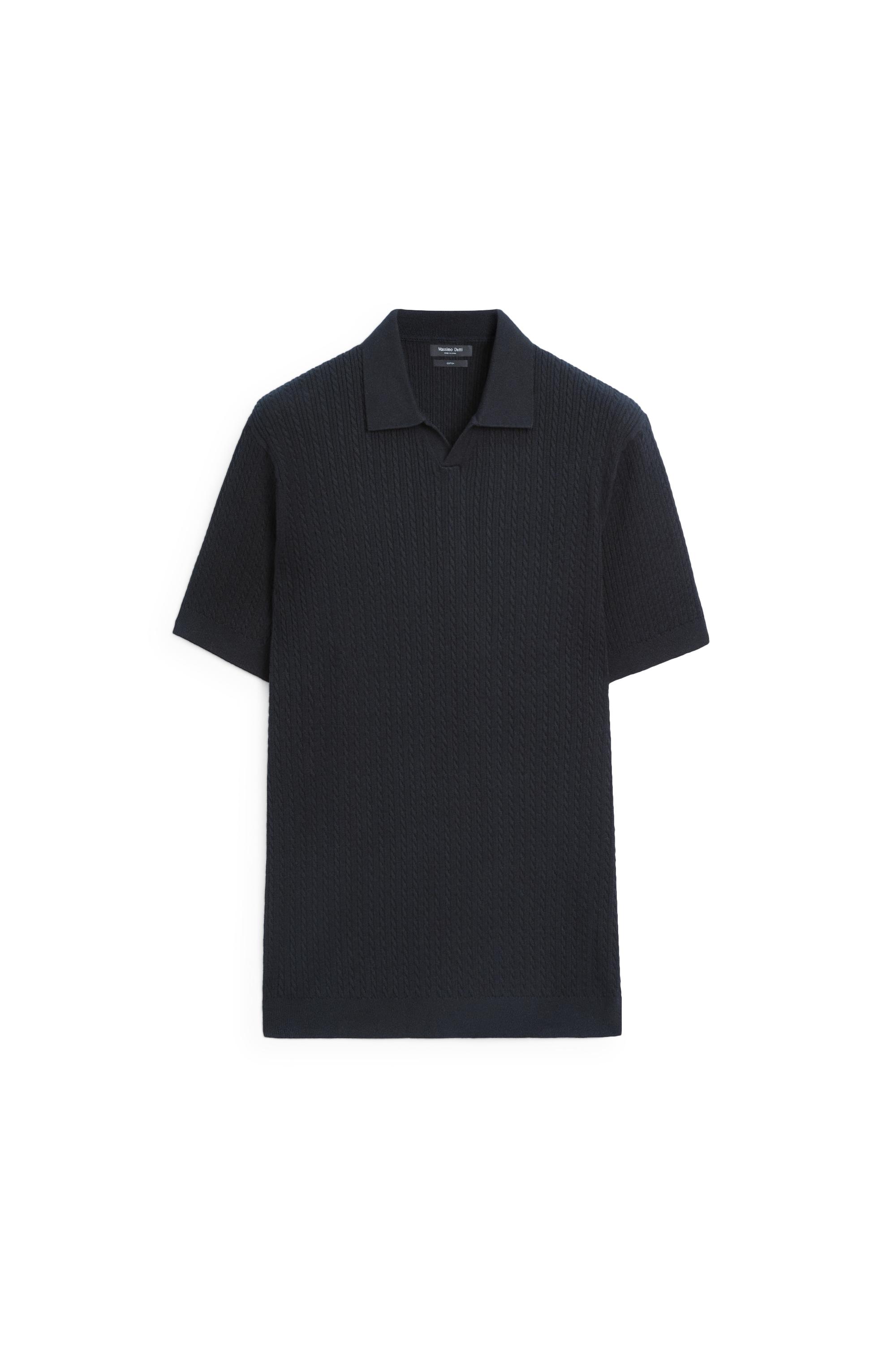100% cotton cable-knit polo sweater — NAVY BLUE