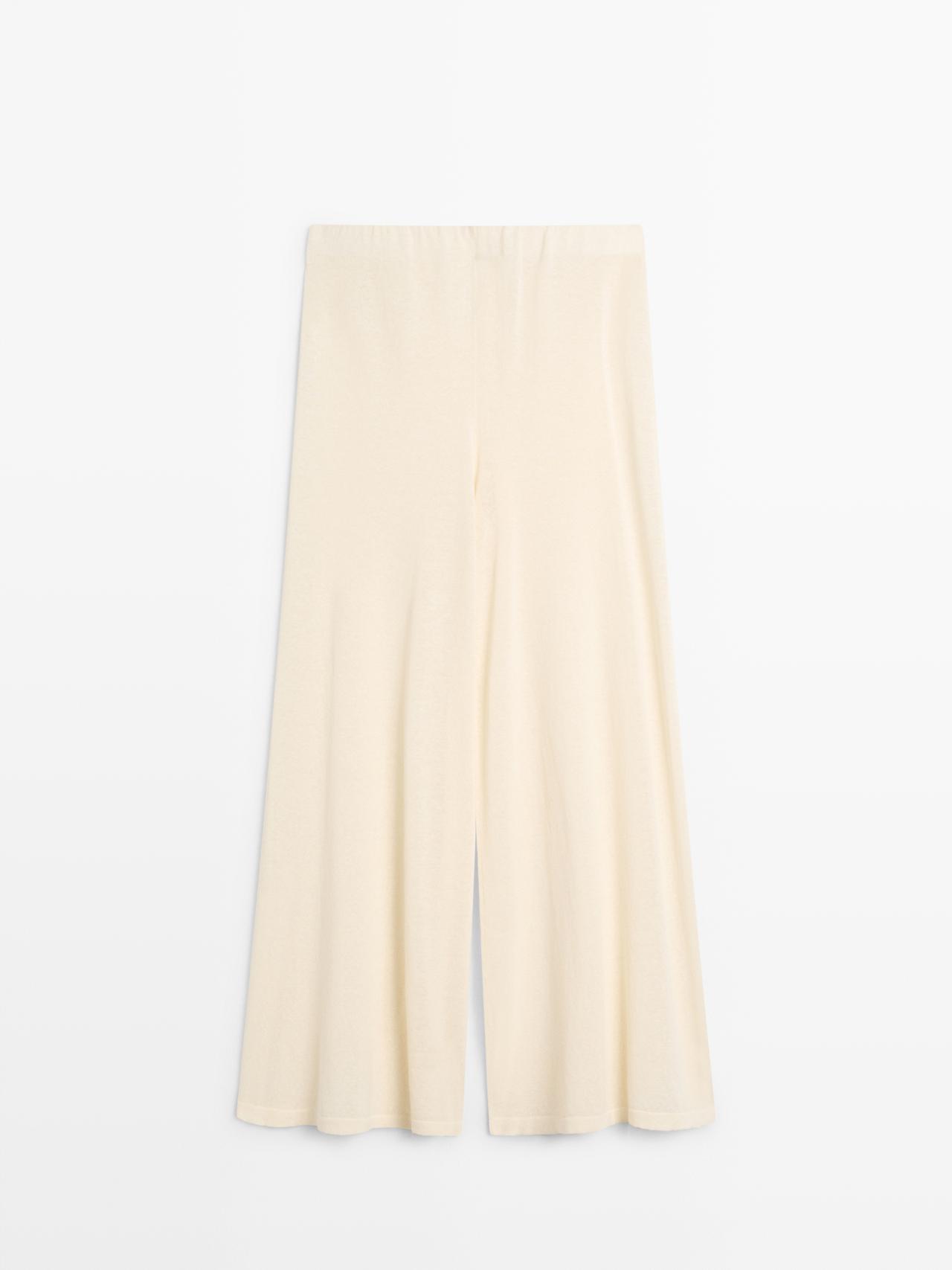 Massimo Dutti - Dames - Soepelvallende Wide Leg Broek - Vanille - M