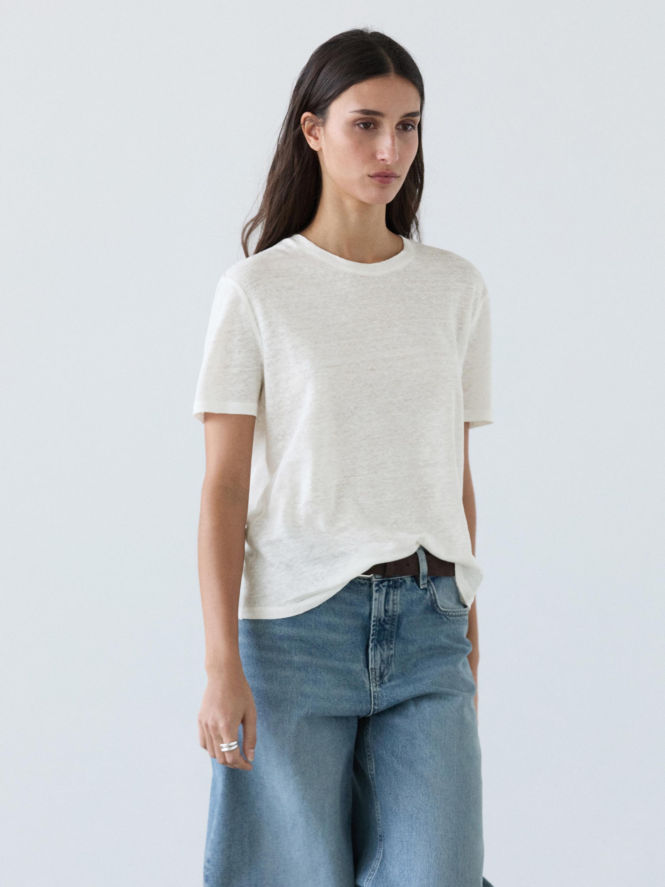 100% linen short sleeve T-shirt — Off white