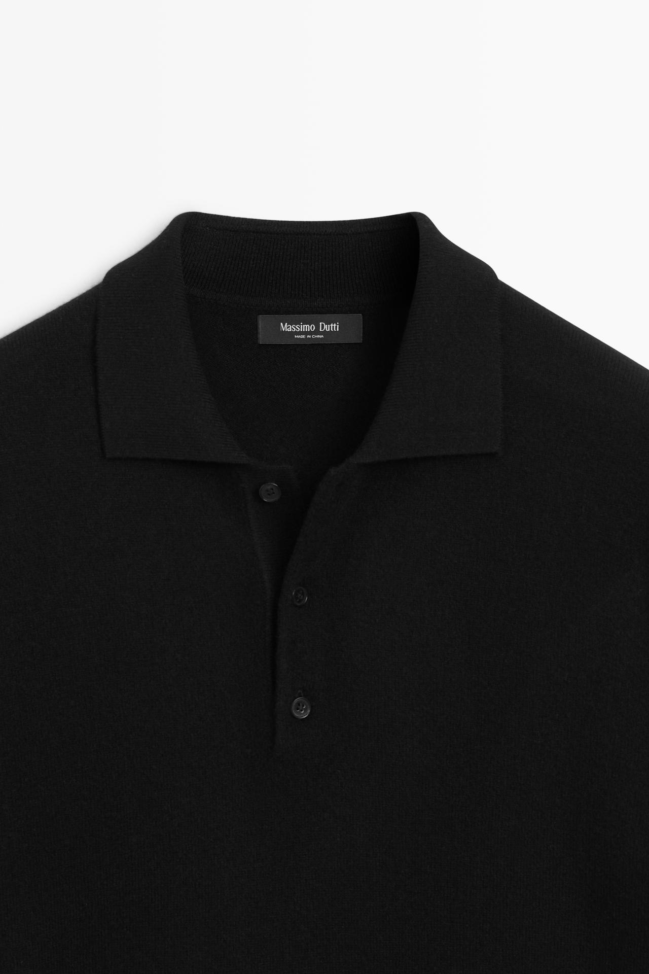 Wool blend polo sweater — BLACK