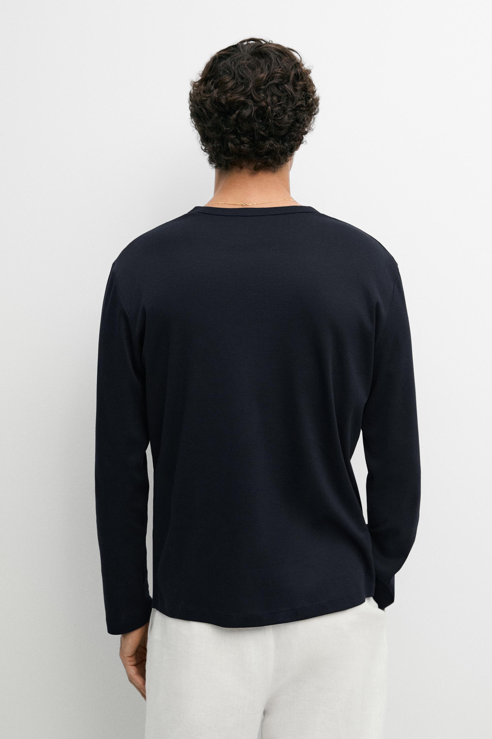 100% cotton long sleeve henley T-shirt — NAVY BLUE