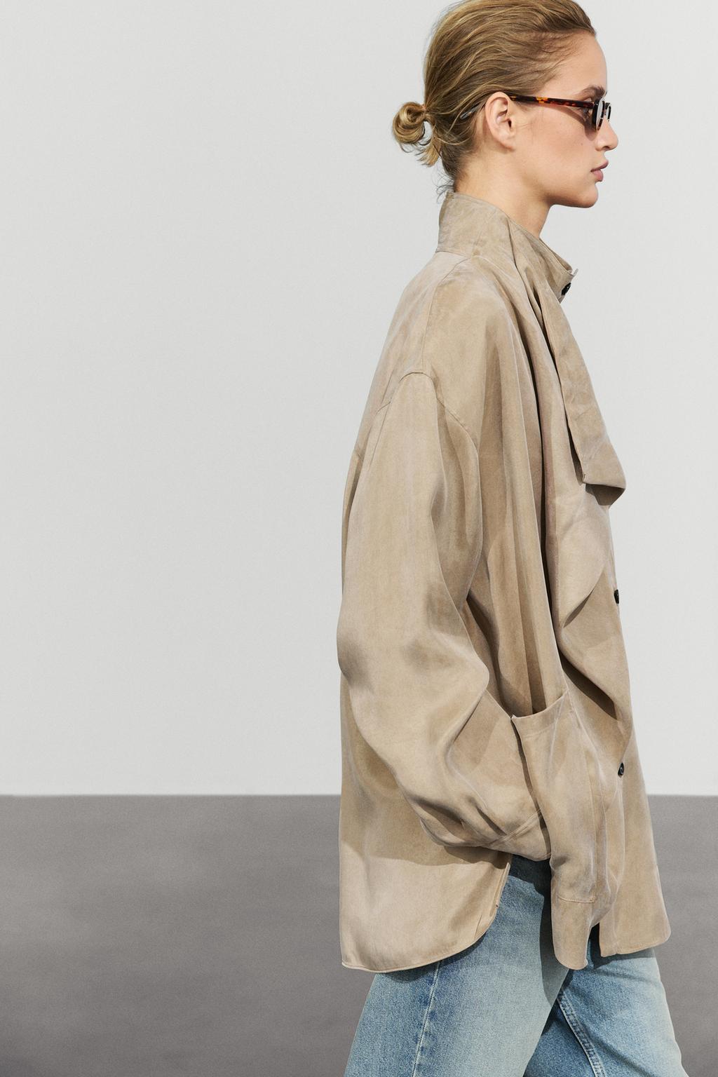 Massimo Dutti Yüksək boğazlı bükmə köynək