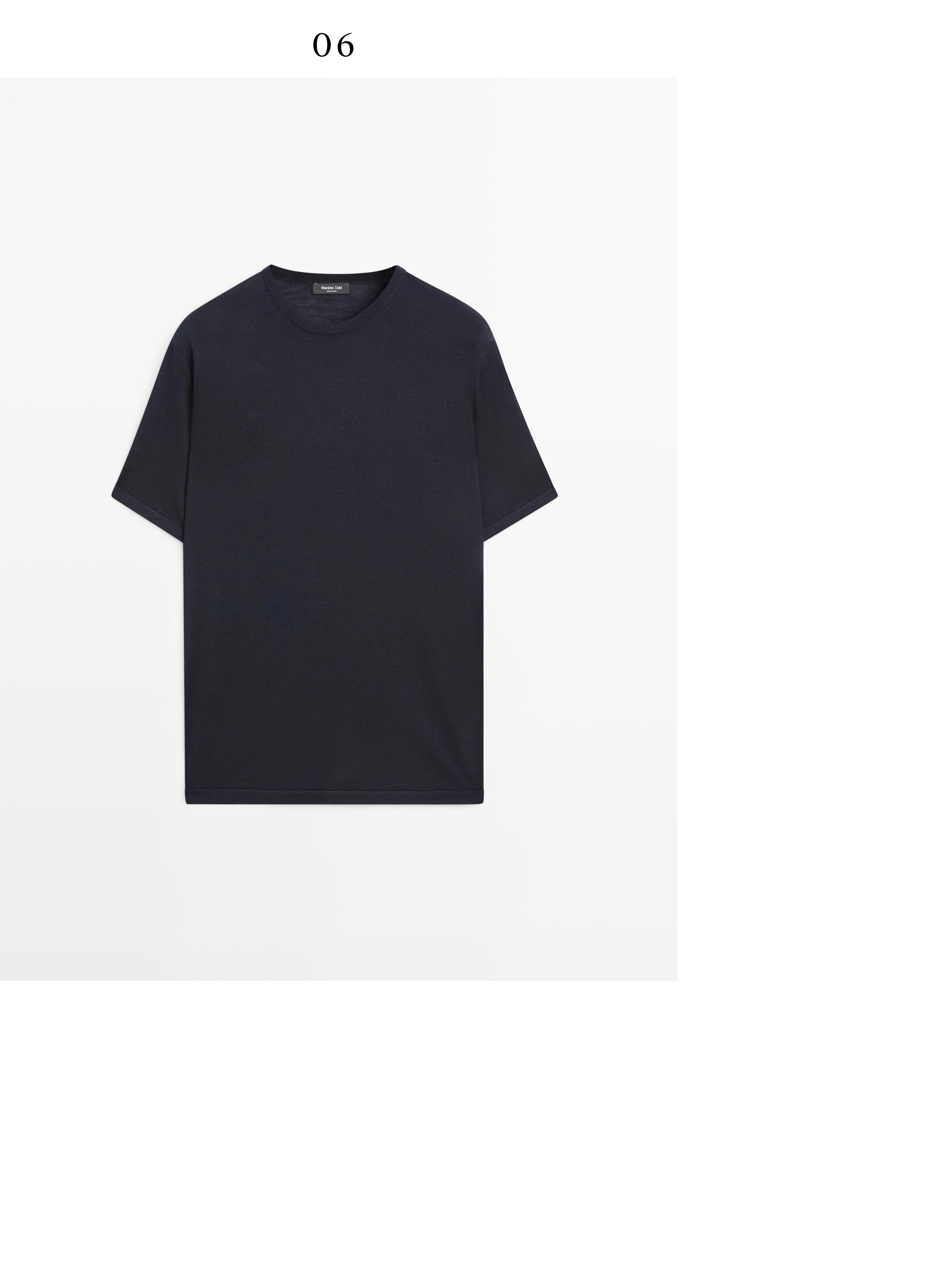 Wool-blend short-sleeve knit sweater — NAVY BLUE