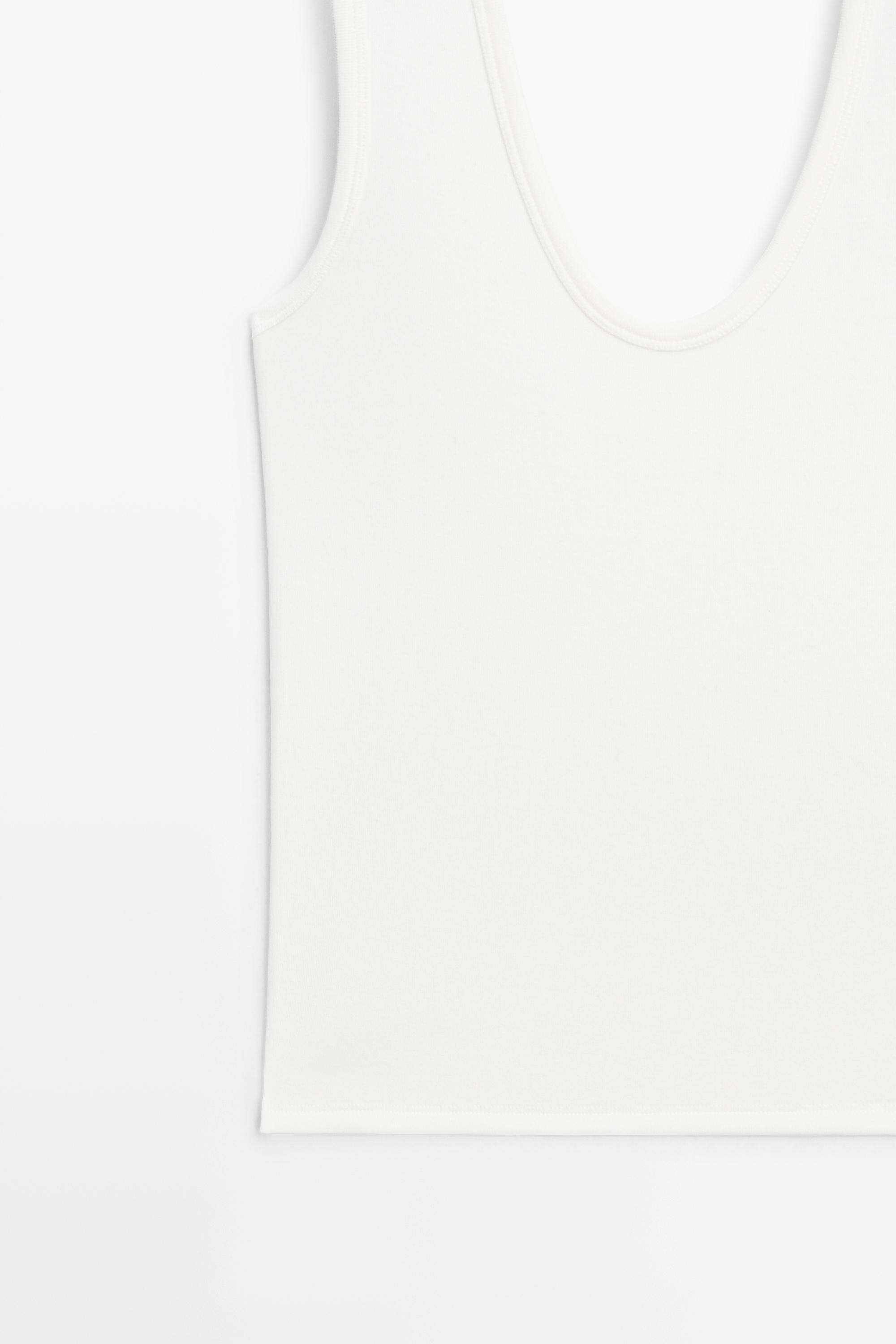 Cotton blend V-neck top — WHITE