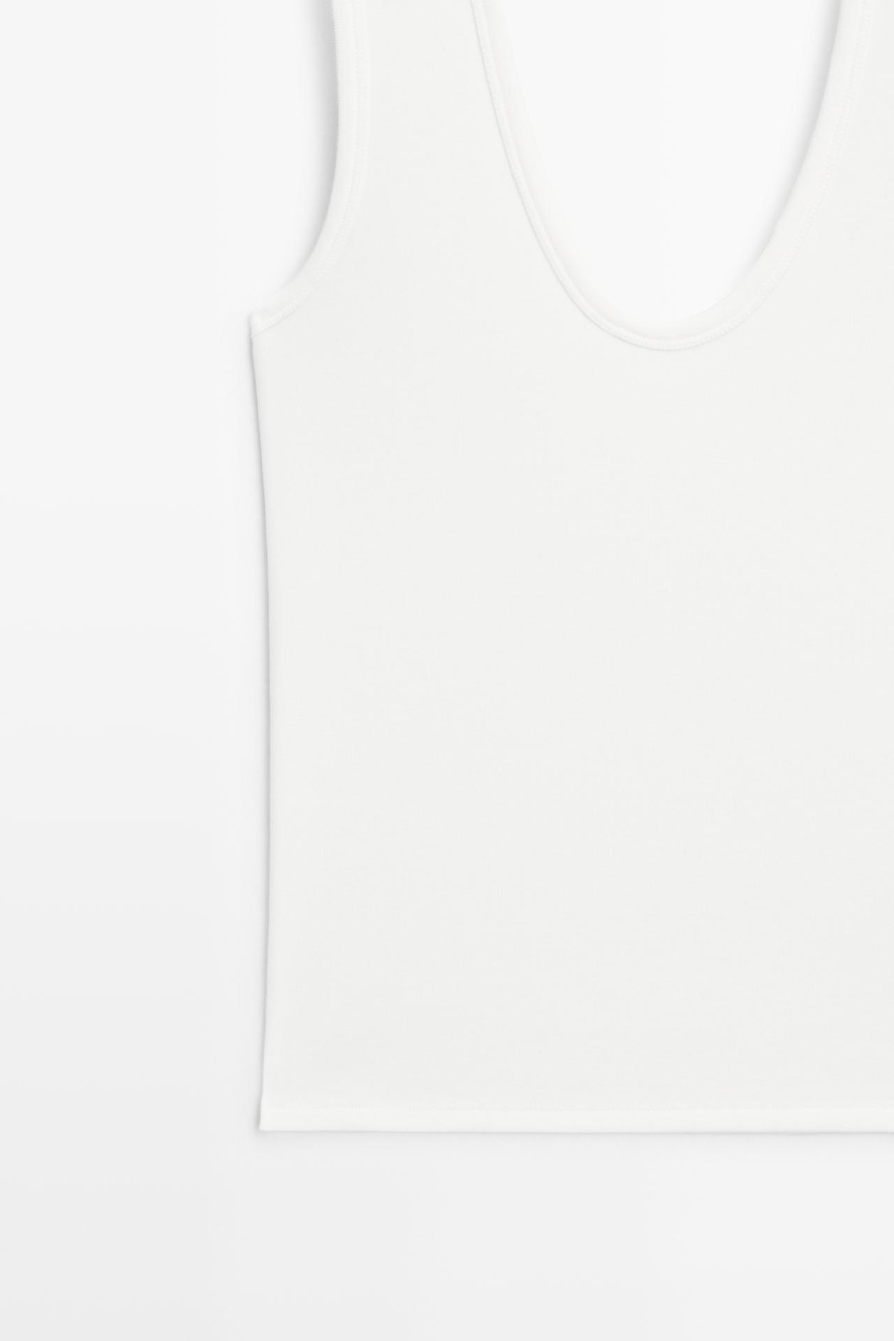 Cotton blend V-neck top — WHITE