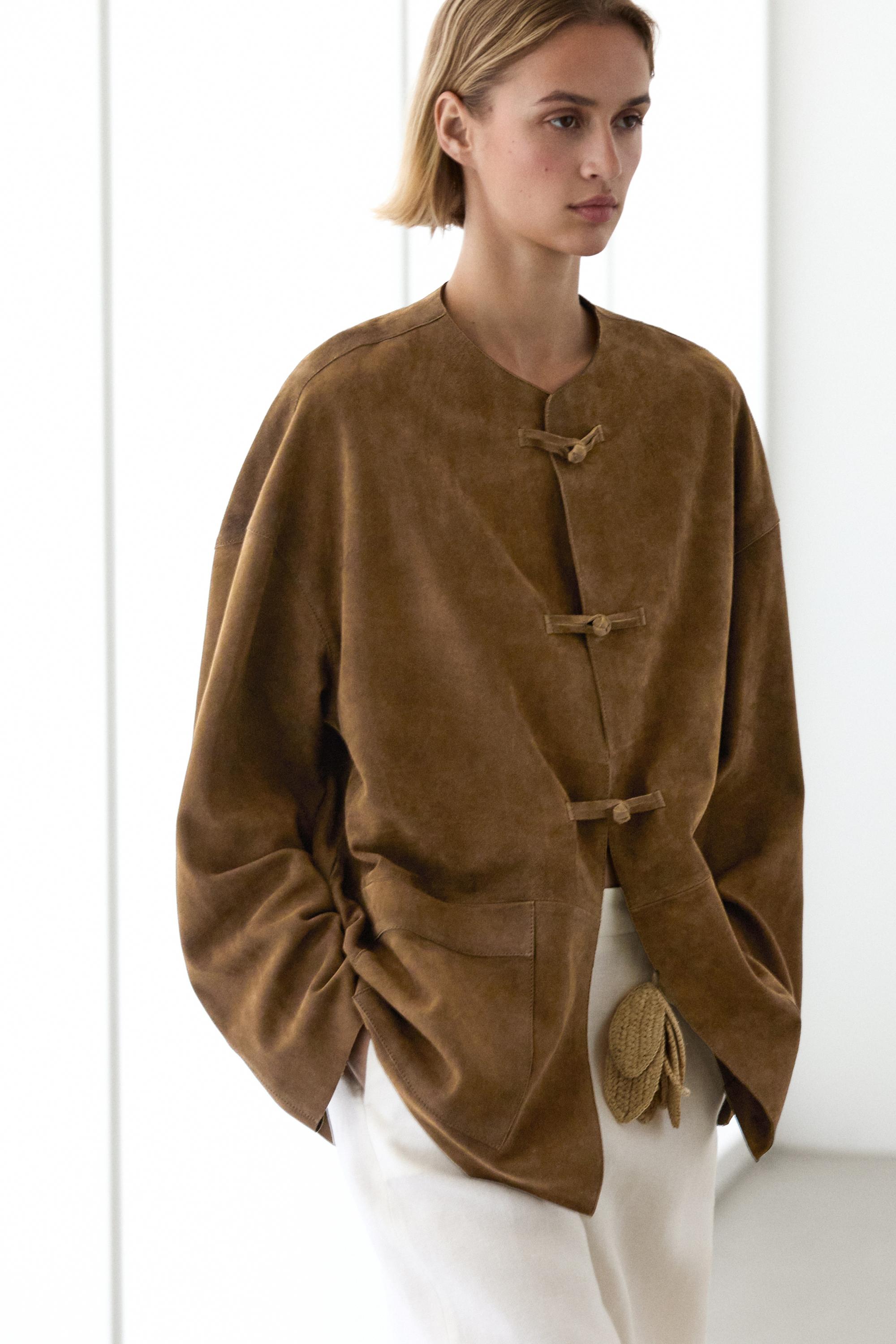Suede leather stand collar jacket