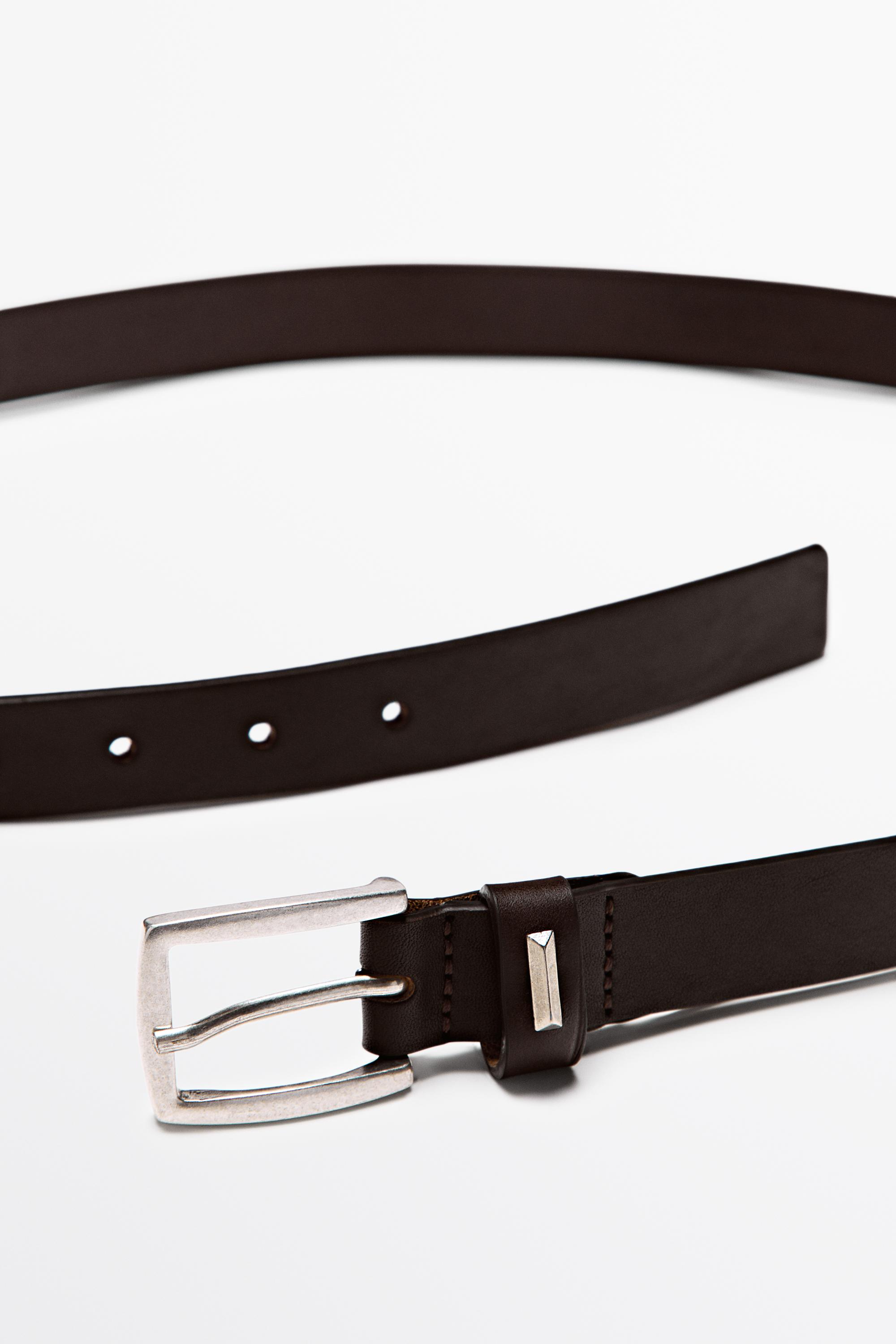Nappa leather belt with rectangular buckle