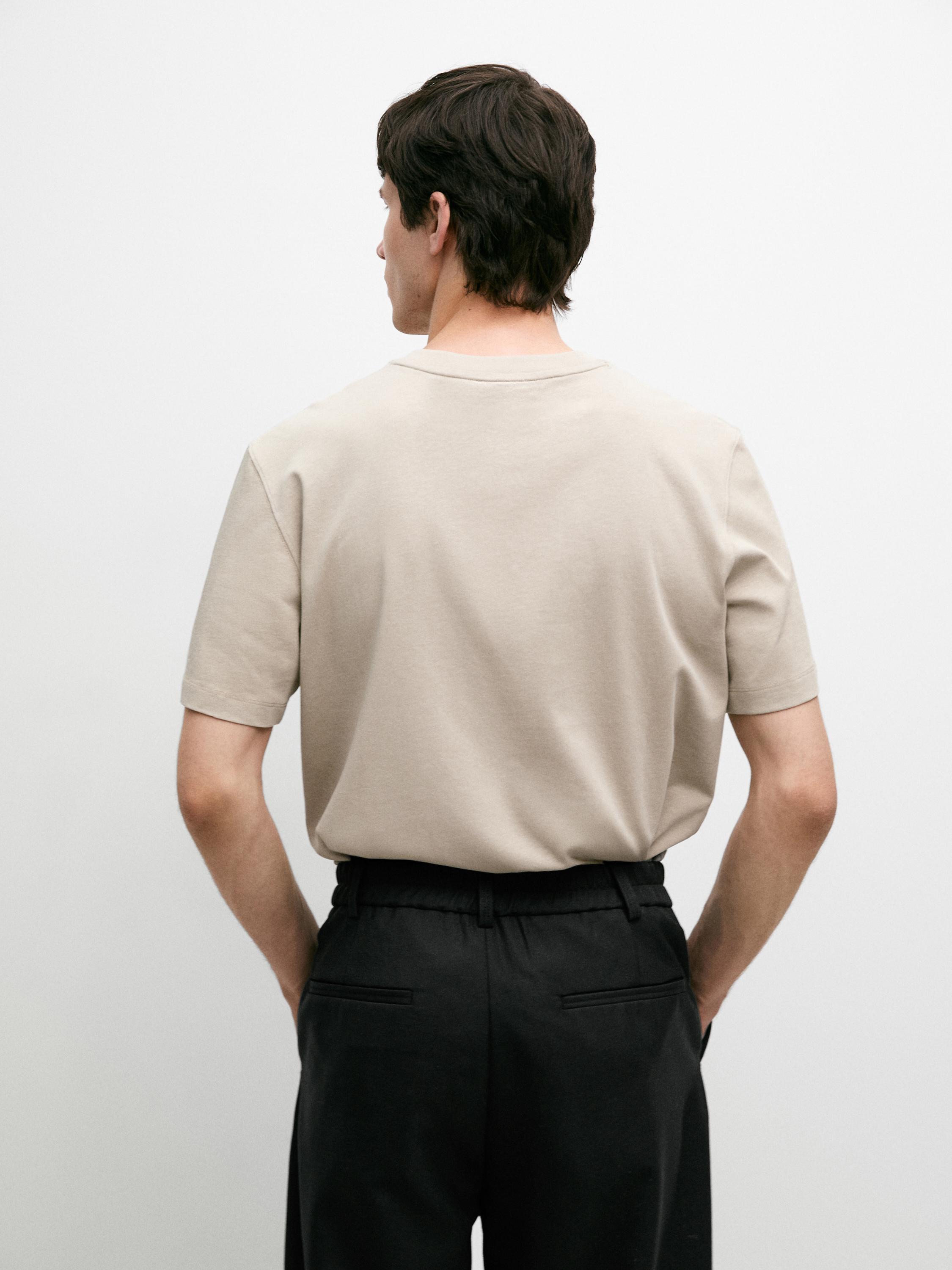 Short sleeve cotton blend T-shirt — SAND