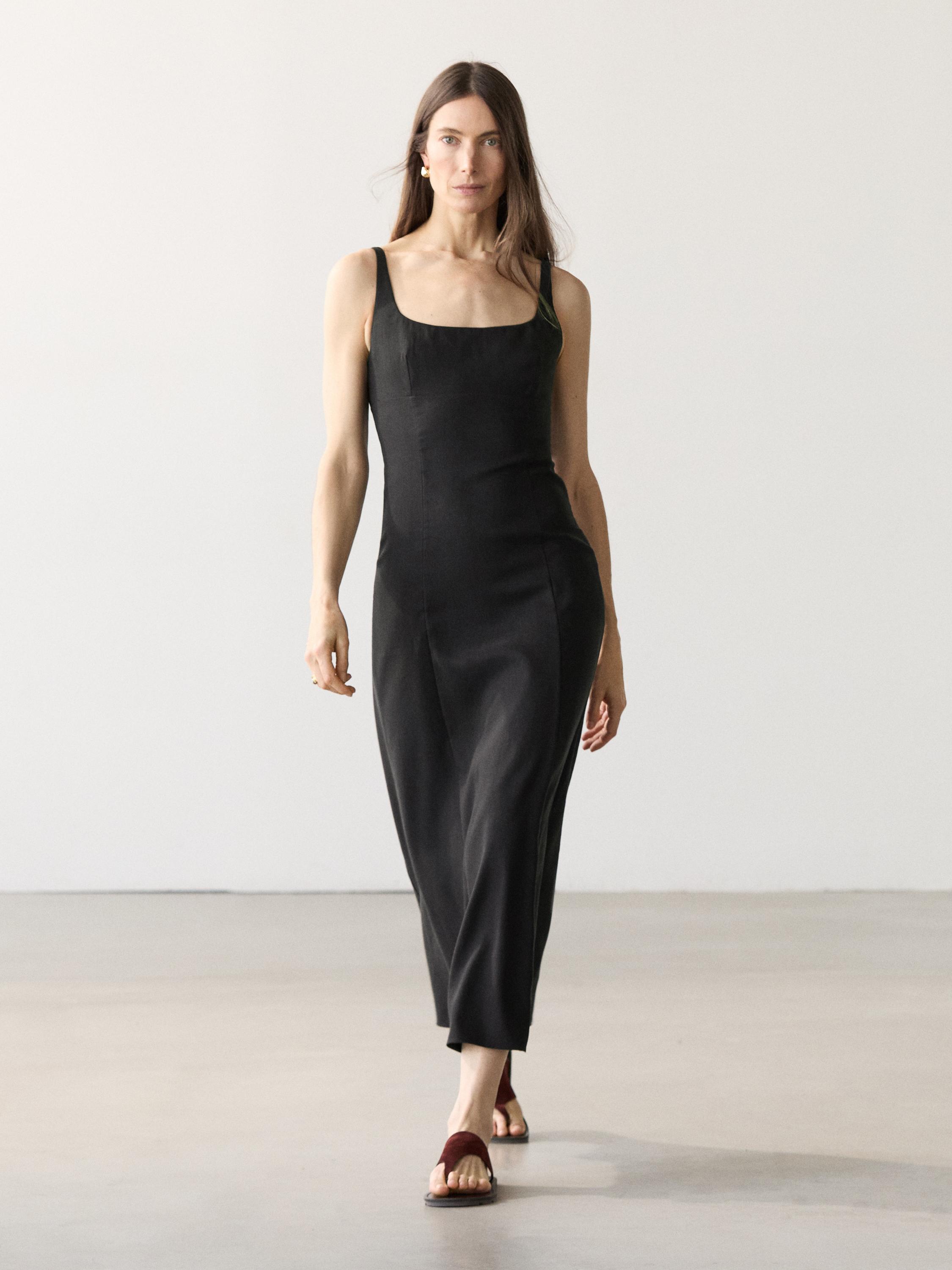 Strappy Linen Midi Dress - Black - 2 - Massimo Dutti - Women Strappy Linen Midi Dress - Black - 2 - Massimo Dutti - Women