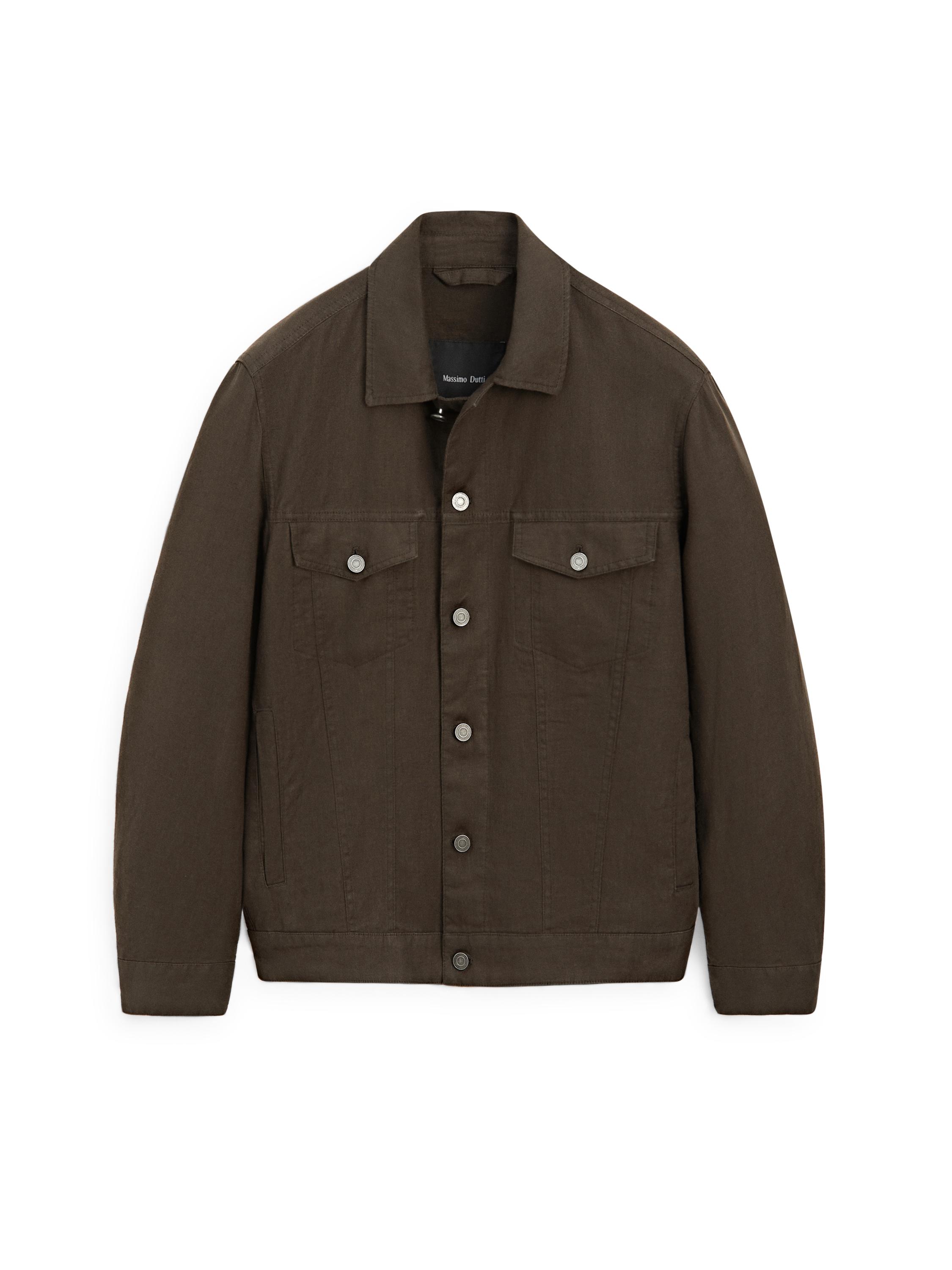 100% linen trucker jacket — DARK KHAKI