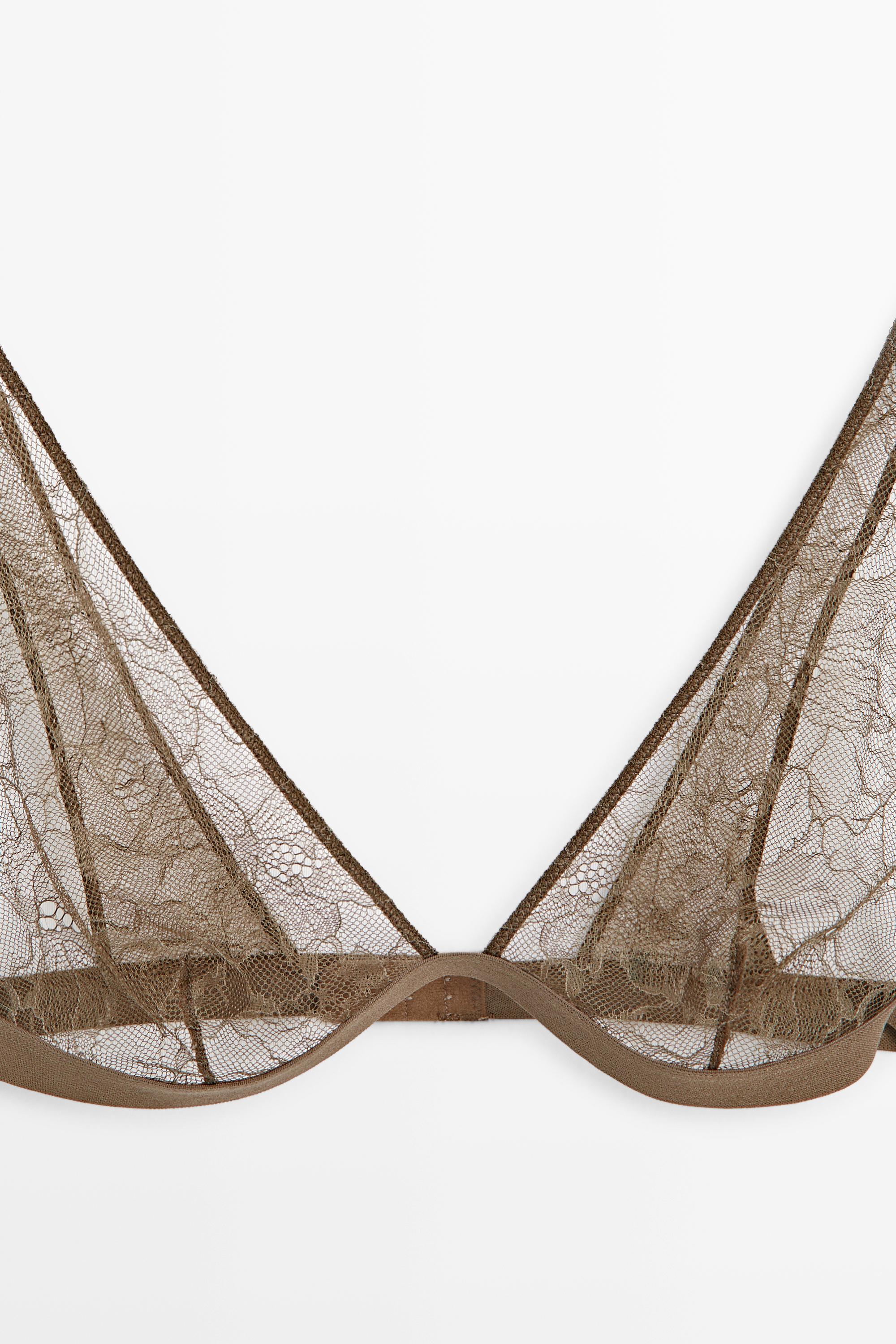 Floral lace bra with elastic band — MINK