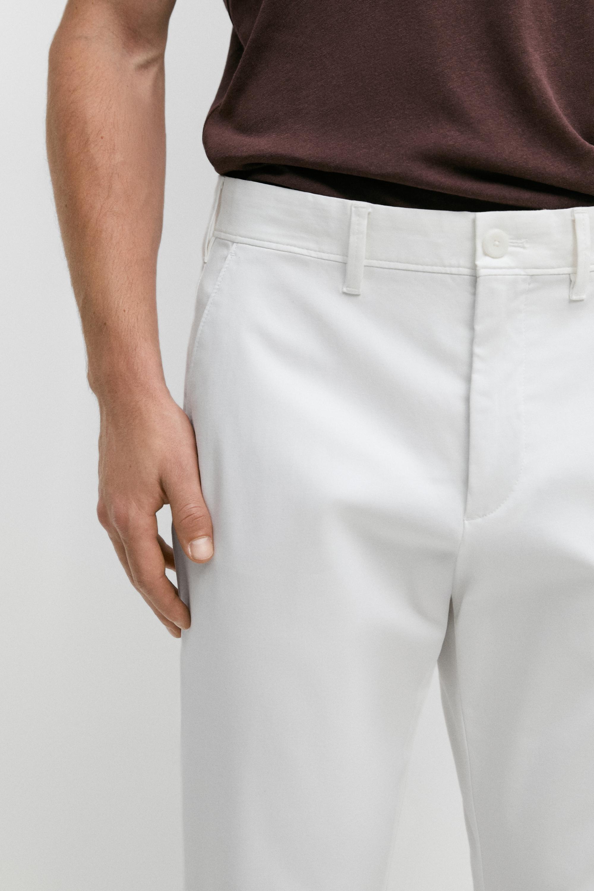 Cotton blend slim fit pants — Off white