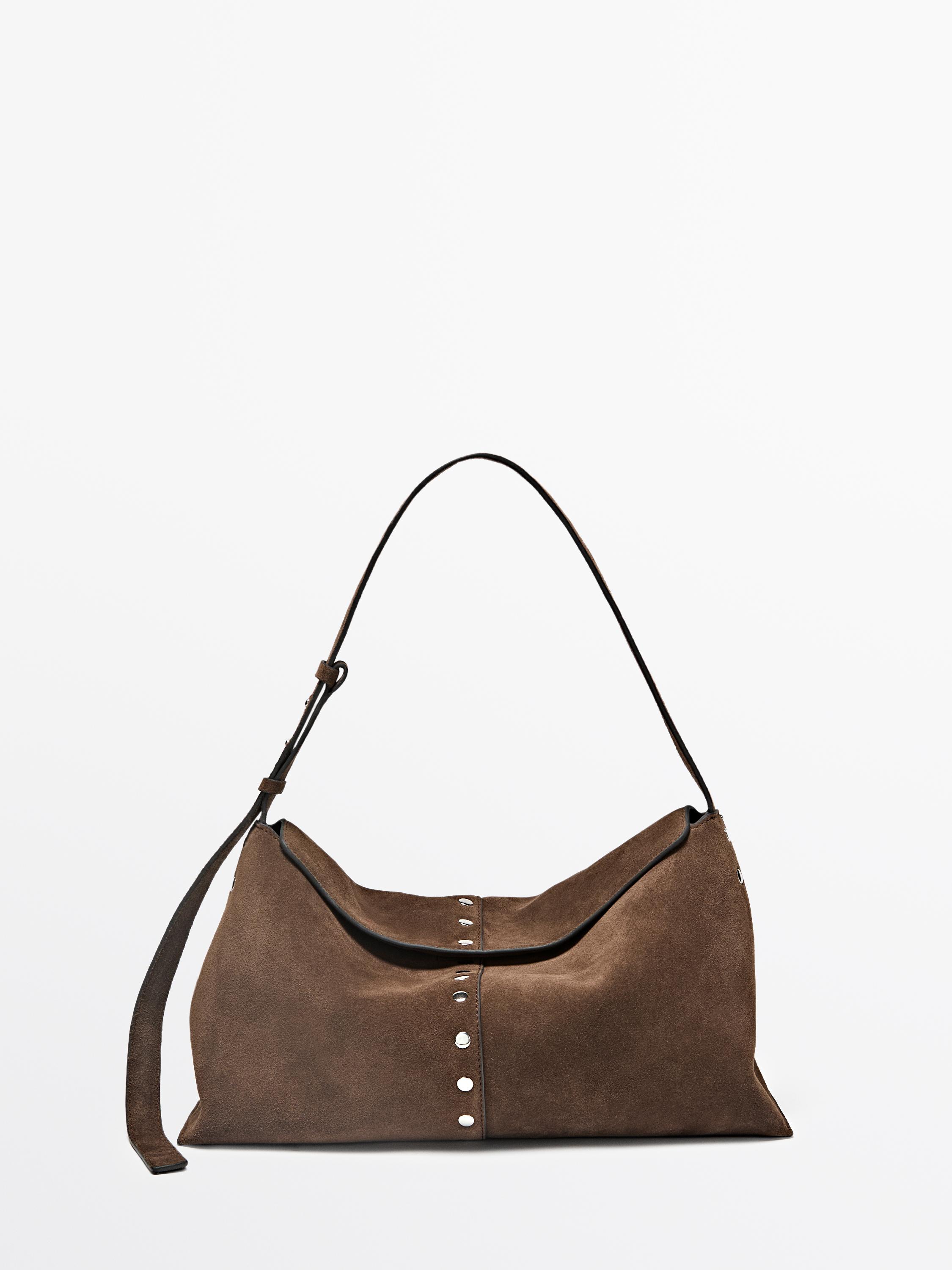 Split suede leather bucket bag — MINK
