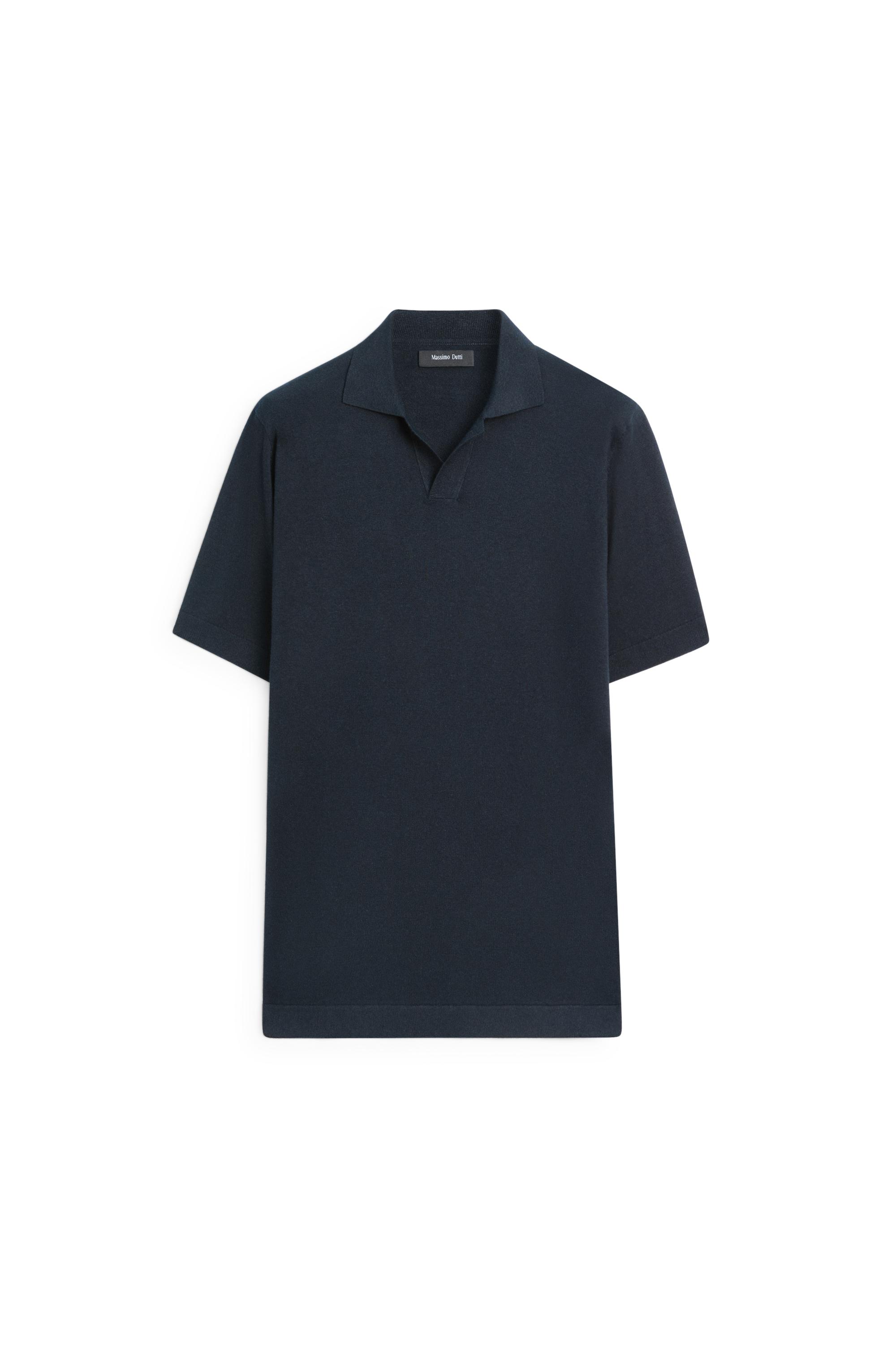Cotton and linen knit polo sweater — NAVY BLUE