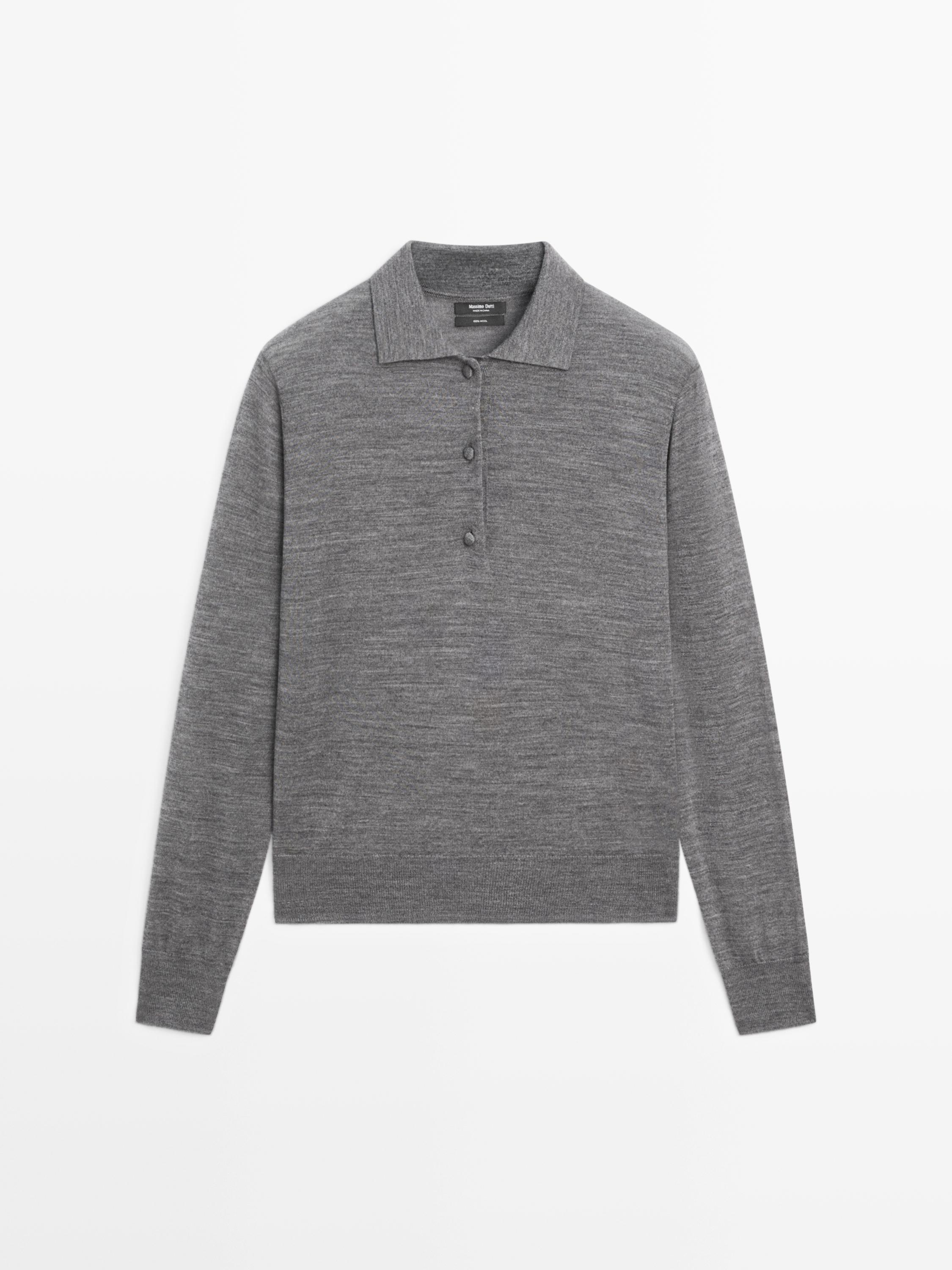 Wool knit polo sweater