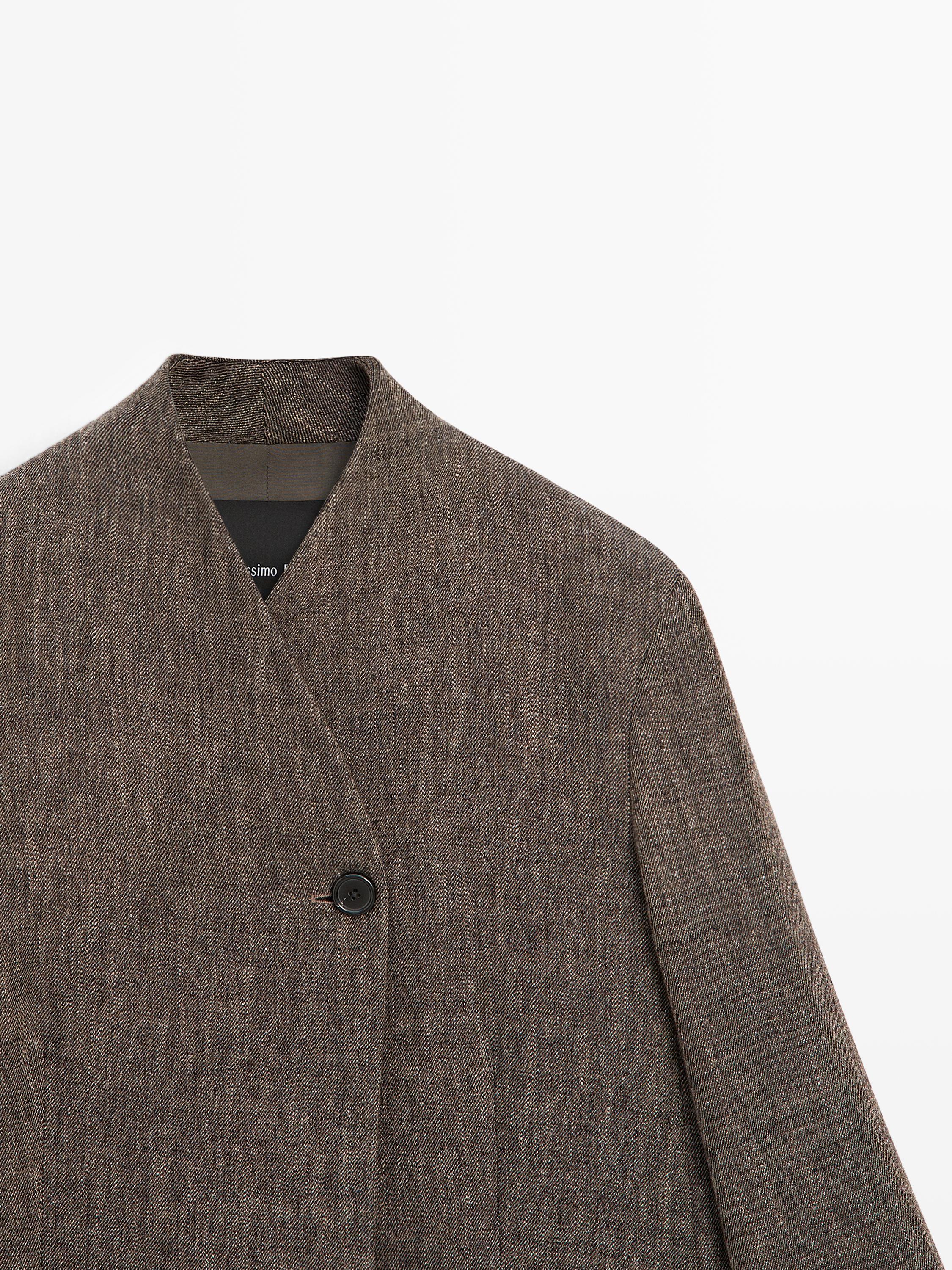 Flecked wool blend coat with high collar — BROWN
