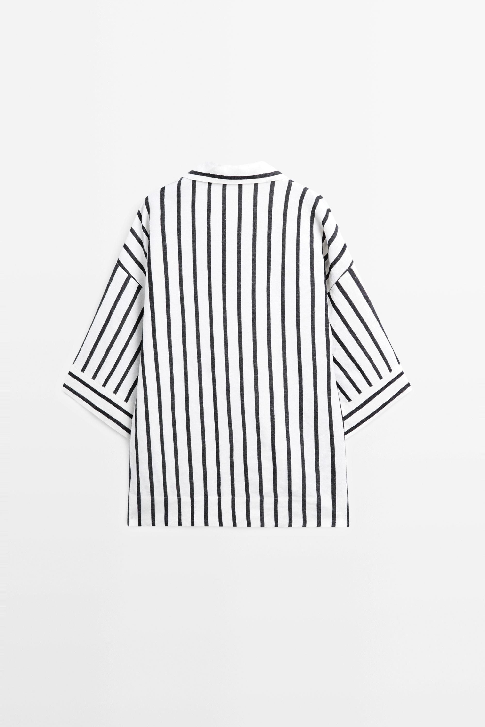 Striped oversize linen blend shirt — WHITE