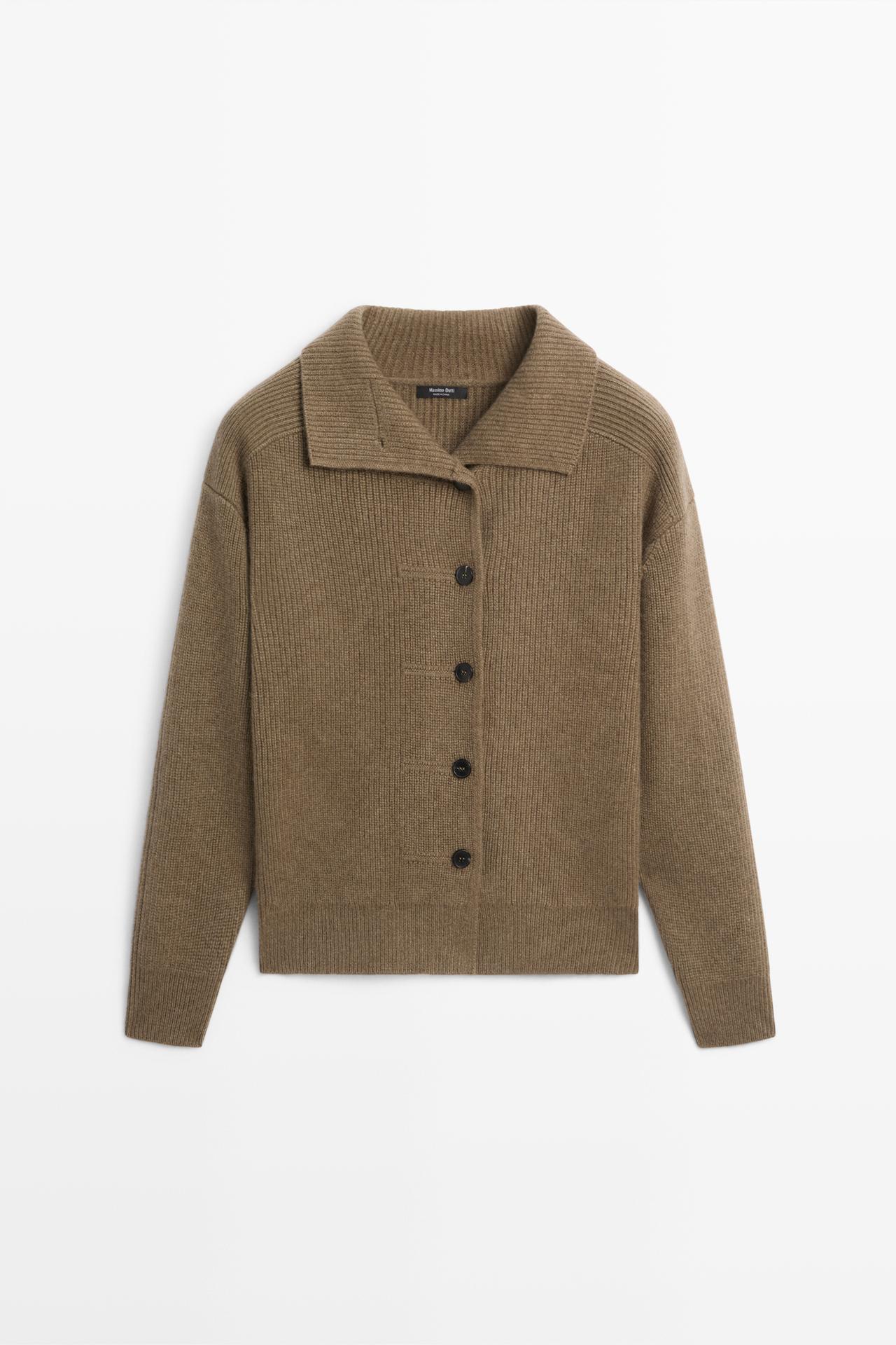 100% cashmere cross-over knit cardigan — KHAKI