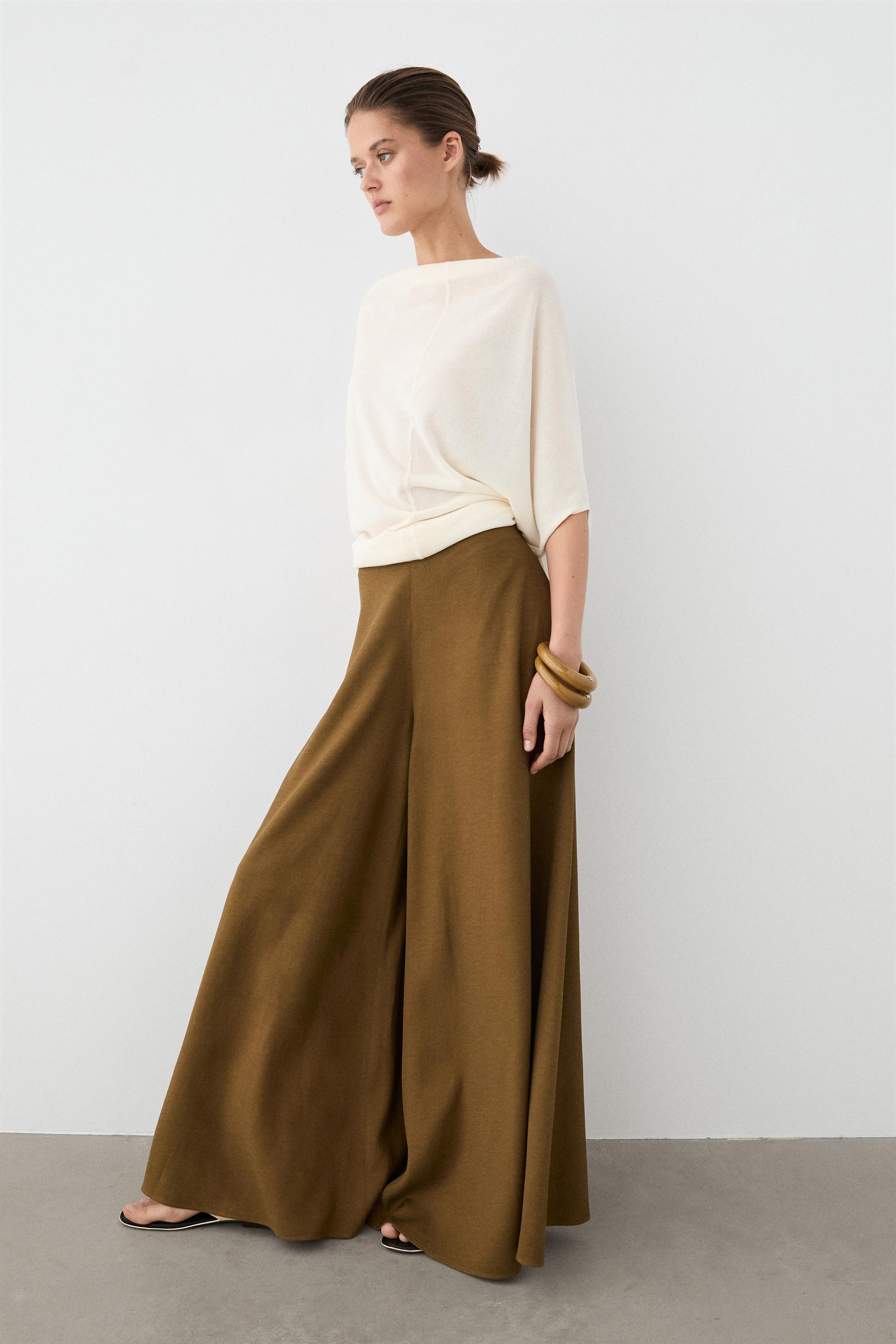 Flowing fabric wide-leg trousers — MOSS GREEN