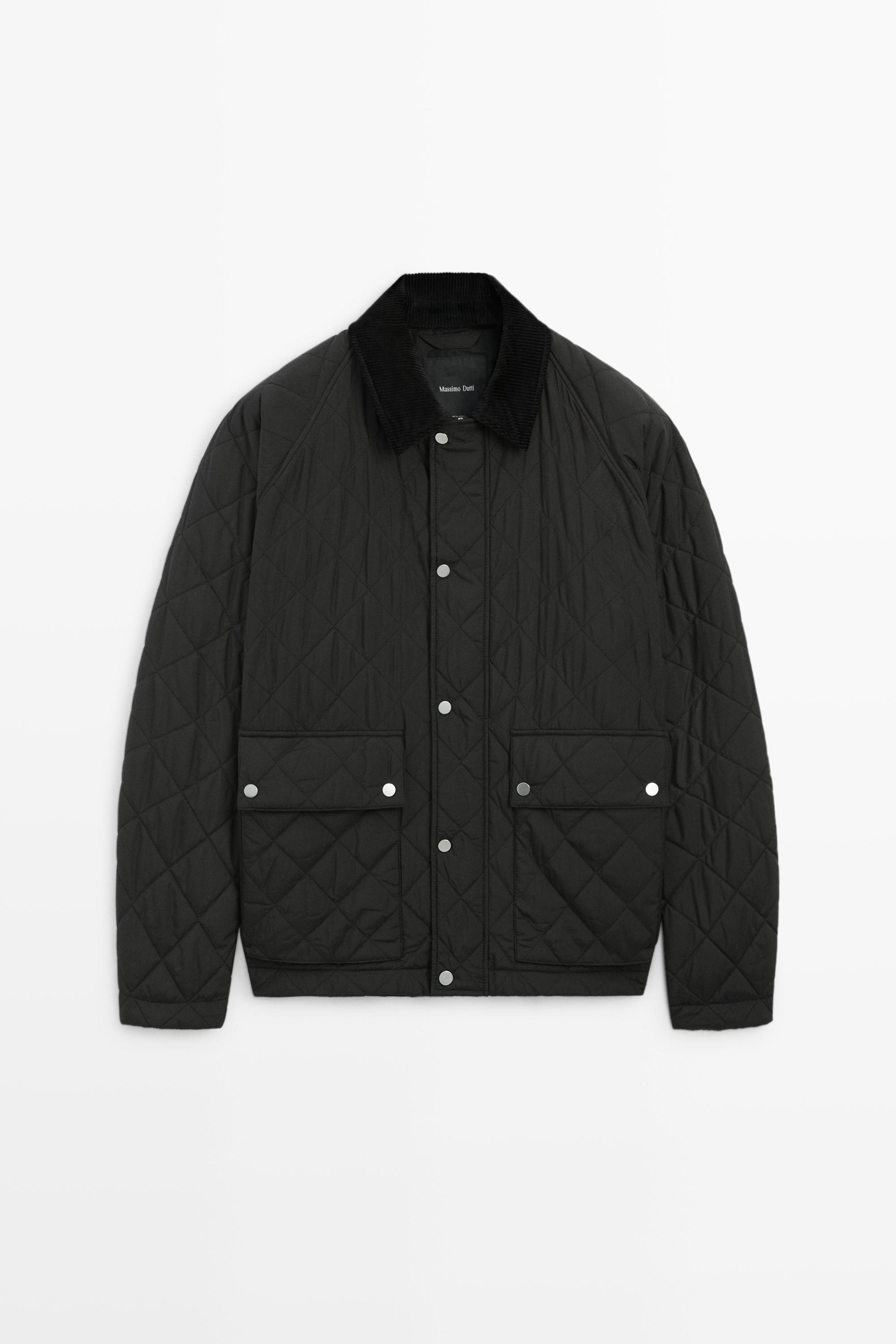 Quilted jacket with corduroy collar