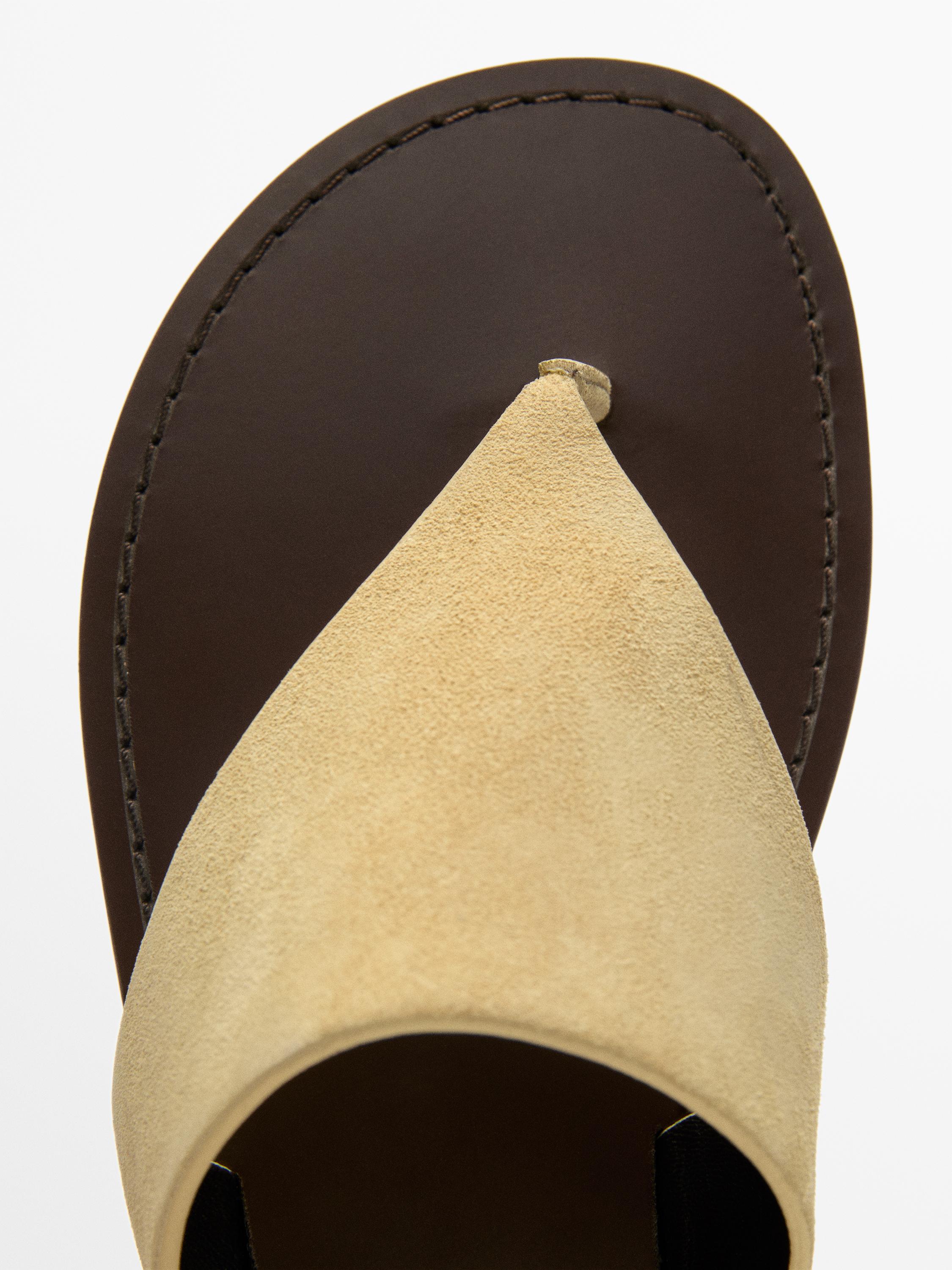 Split leather toe divider sandals — BEIGE
