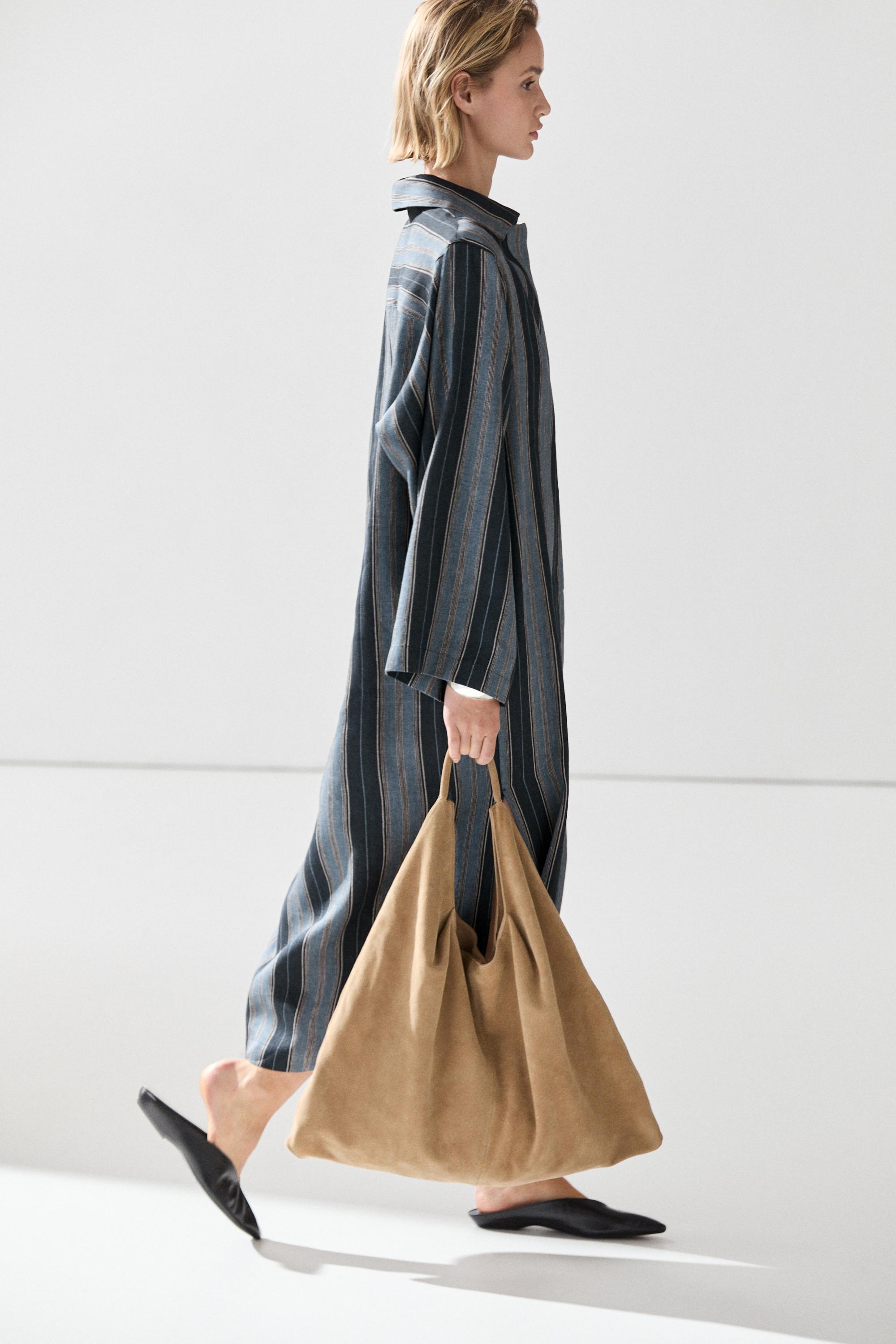 Striped linen cotton blend kaftan — BLUE