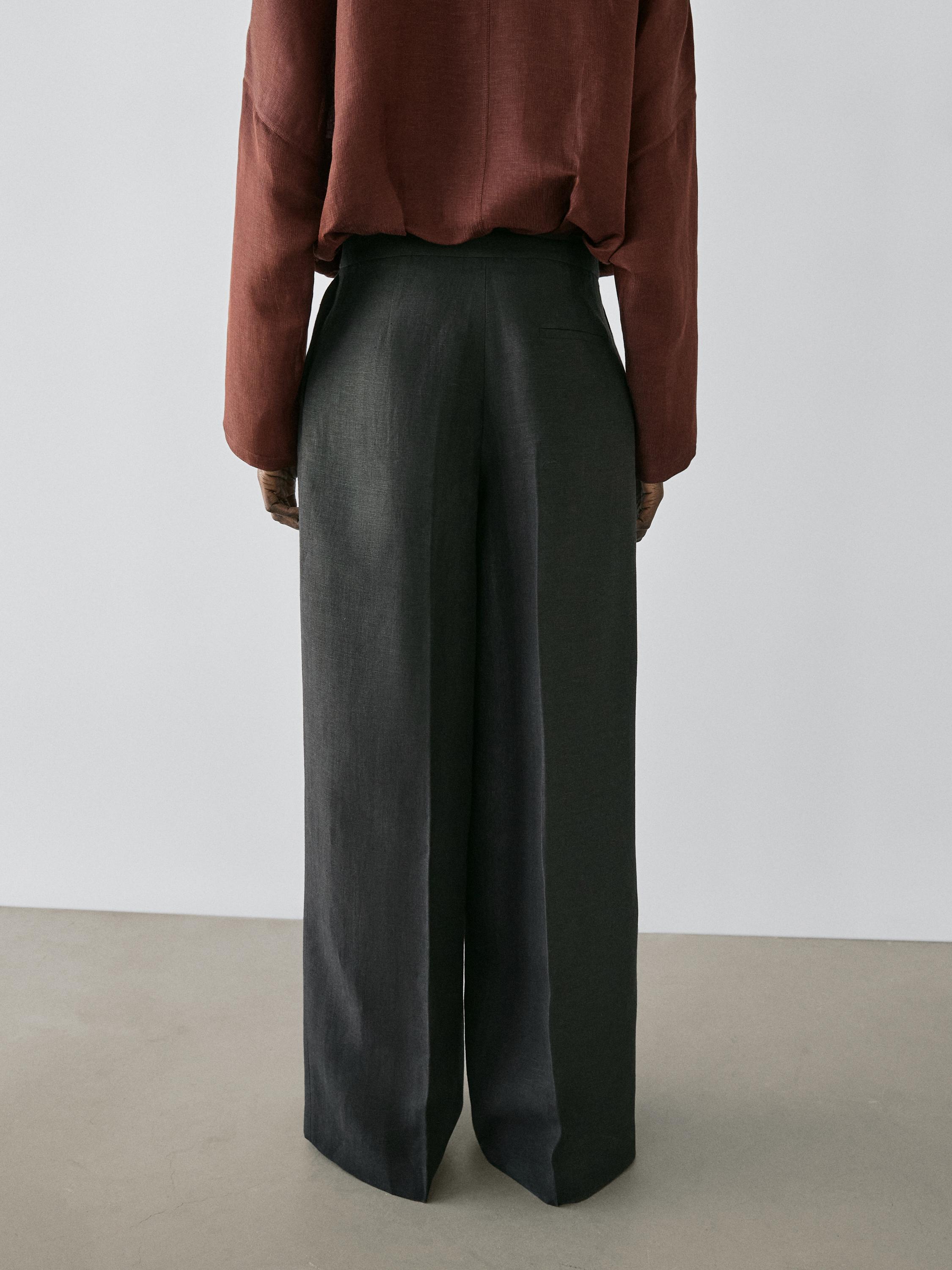 Flowing linen suit trousers — BLACK