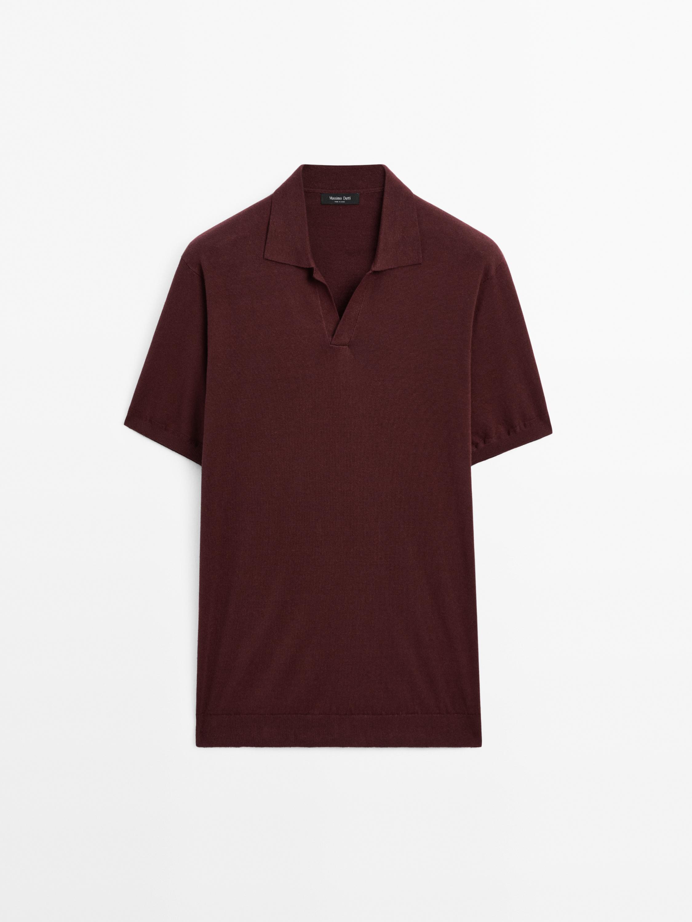 V-neck knitted polo shirt with linen